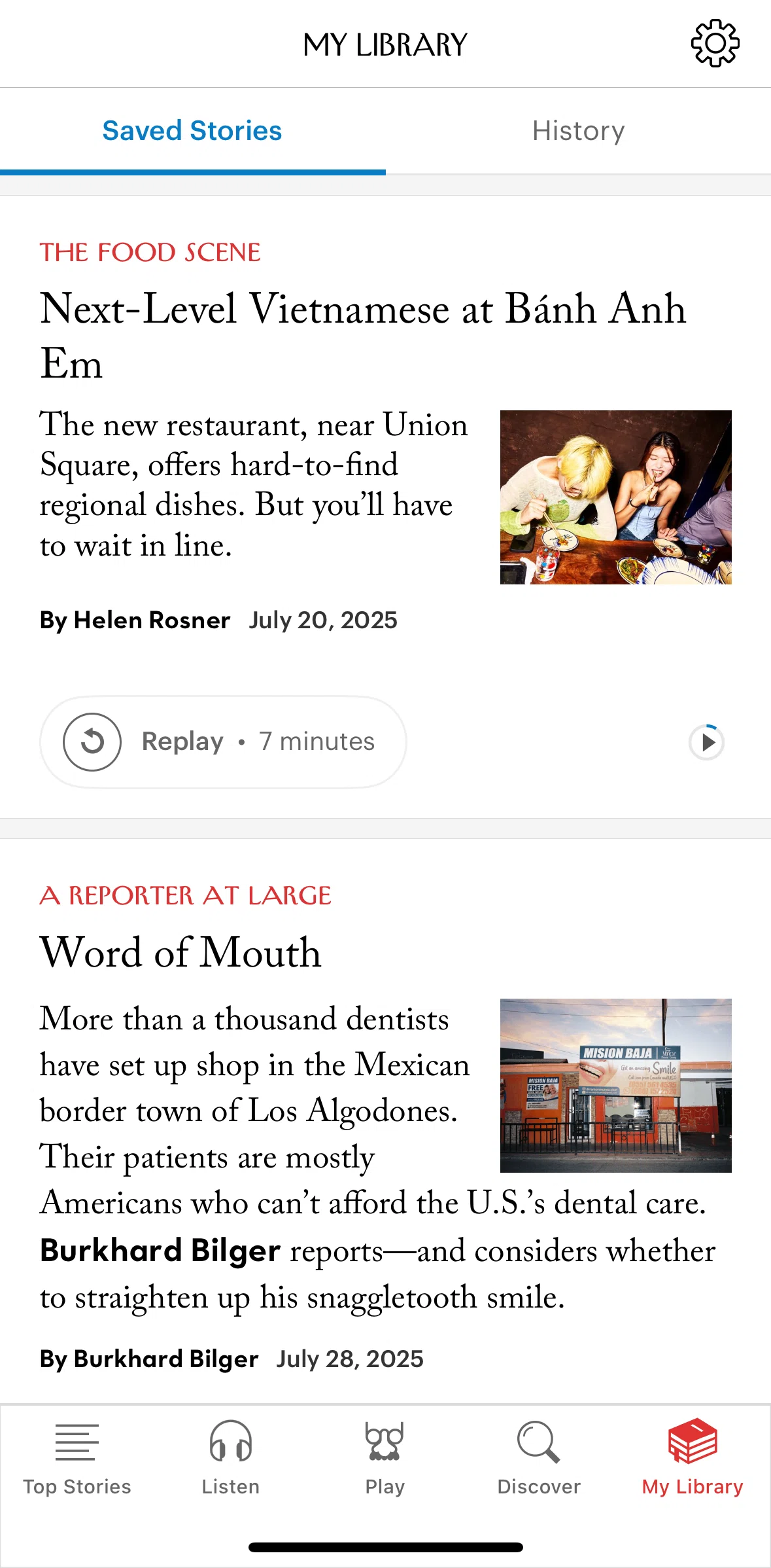 The New Yorker Screen screen in the Settings flow