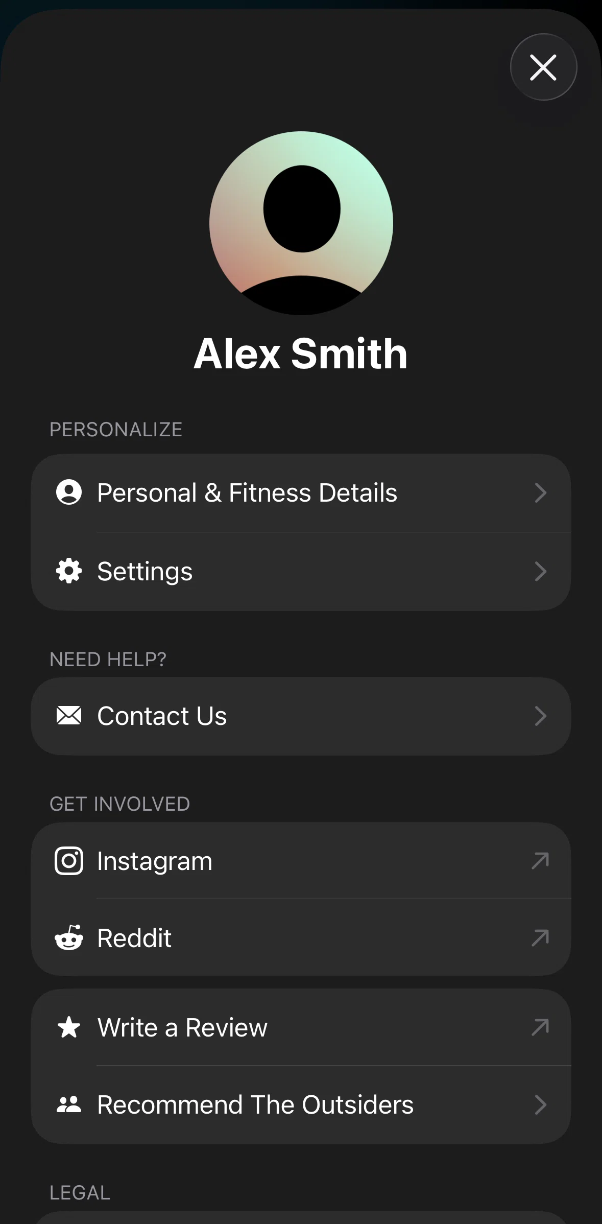 The Outsiders Screen screen in the Settings flow