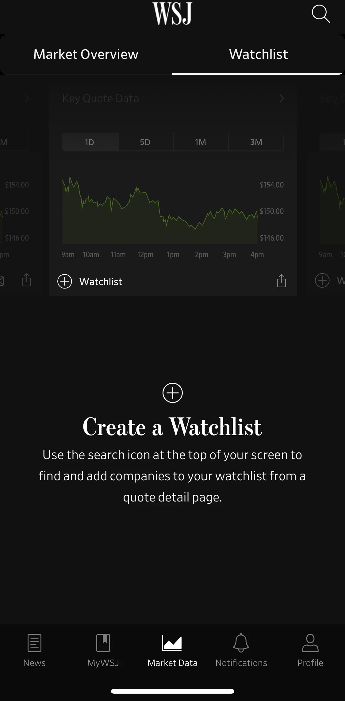 The Wall Street Journal Screen screen in the Creating a watchlist flow
