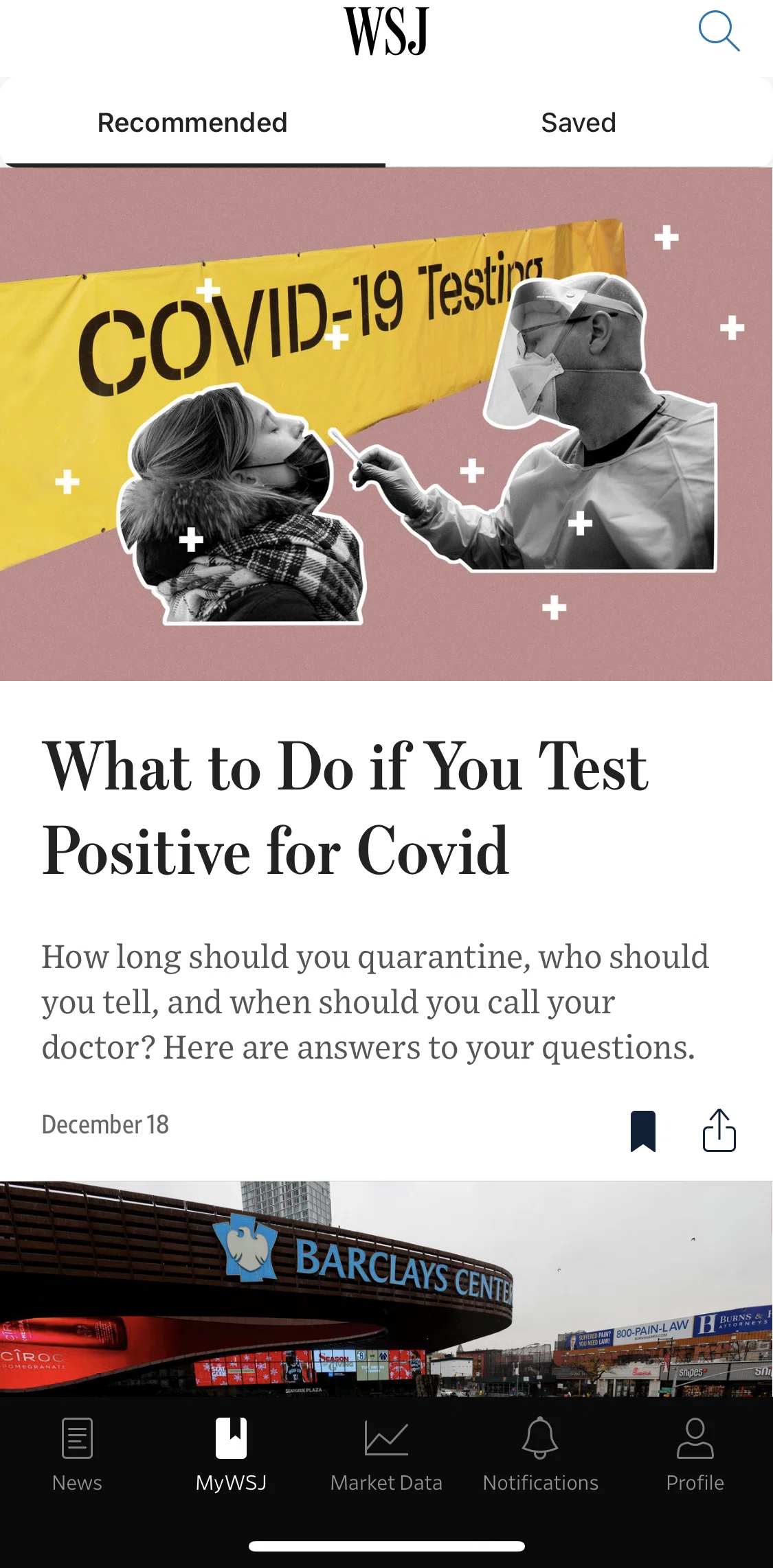 The Wall Street Journal Screen screen in the MyWSJ flow
