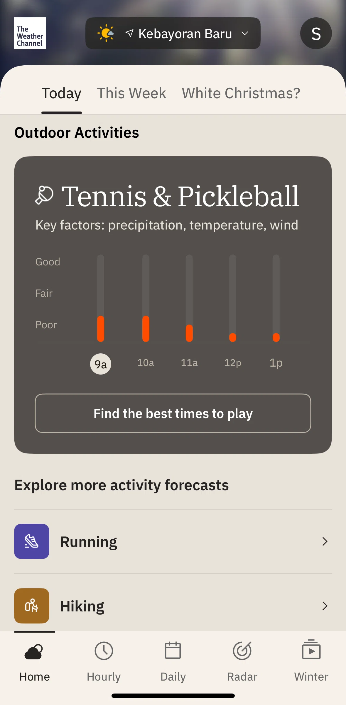 The Weather Channel Screen screen in the Browse activities flow