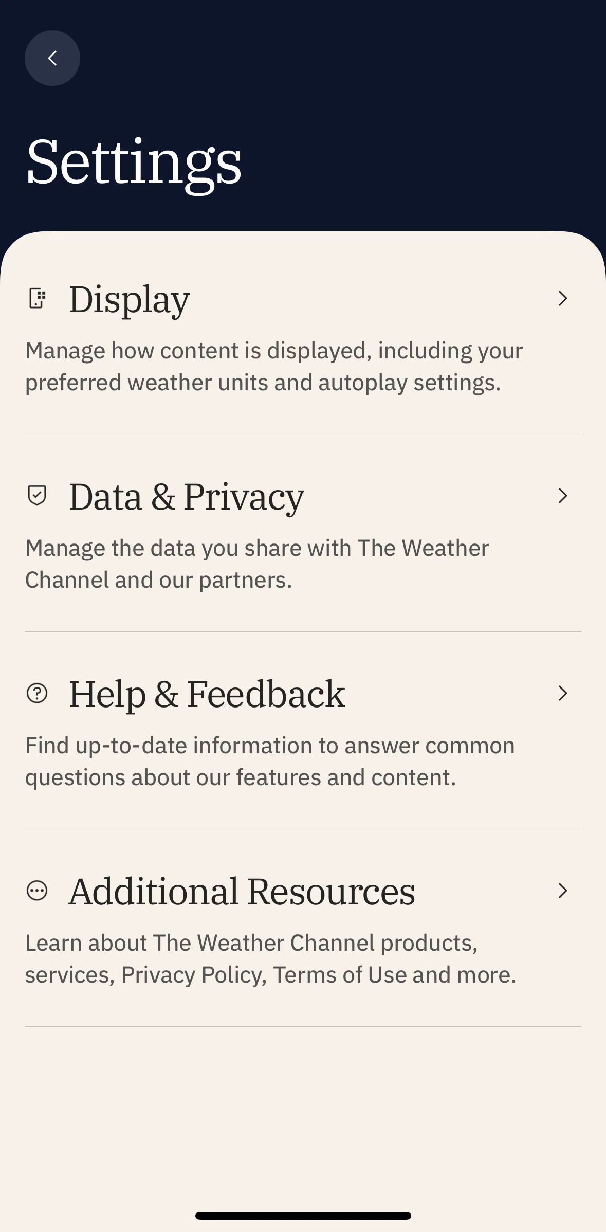 The Weather Channel Screen screen in the Data & privacy flow