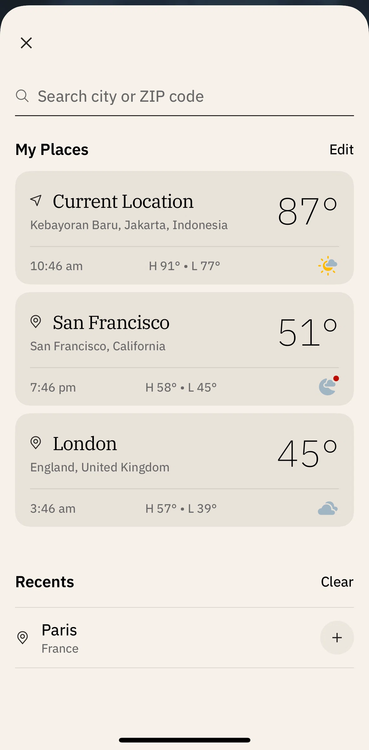 The Weather Channel Screen screen in the Deleting location history flow