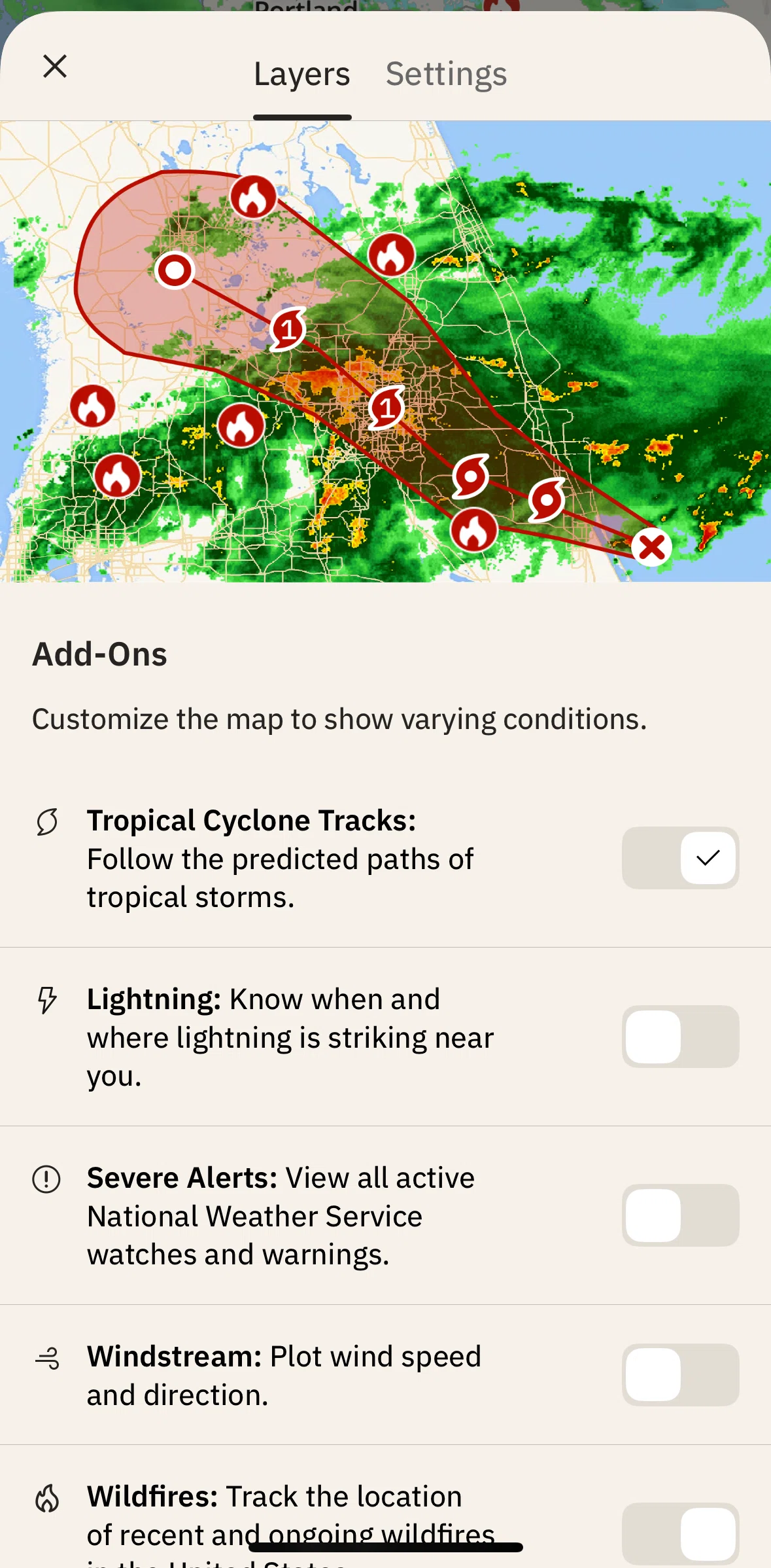 The Weather Channel Screen screen in the Radar settings flow