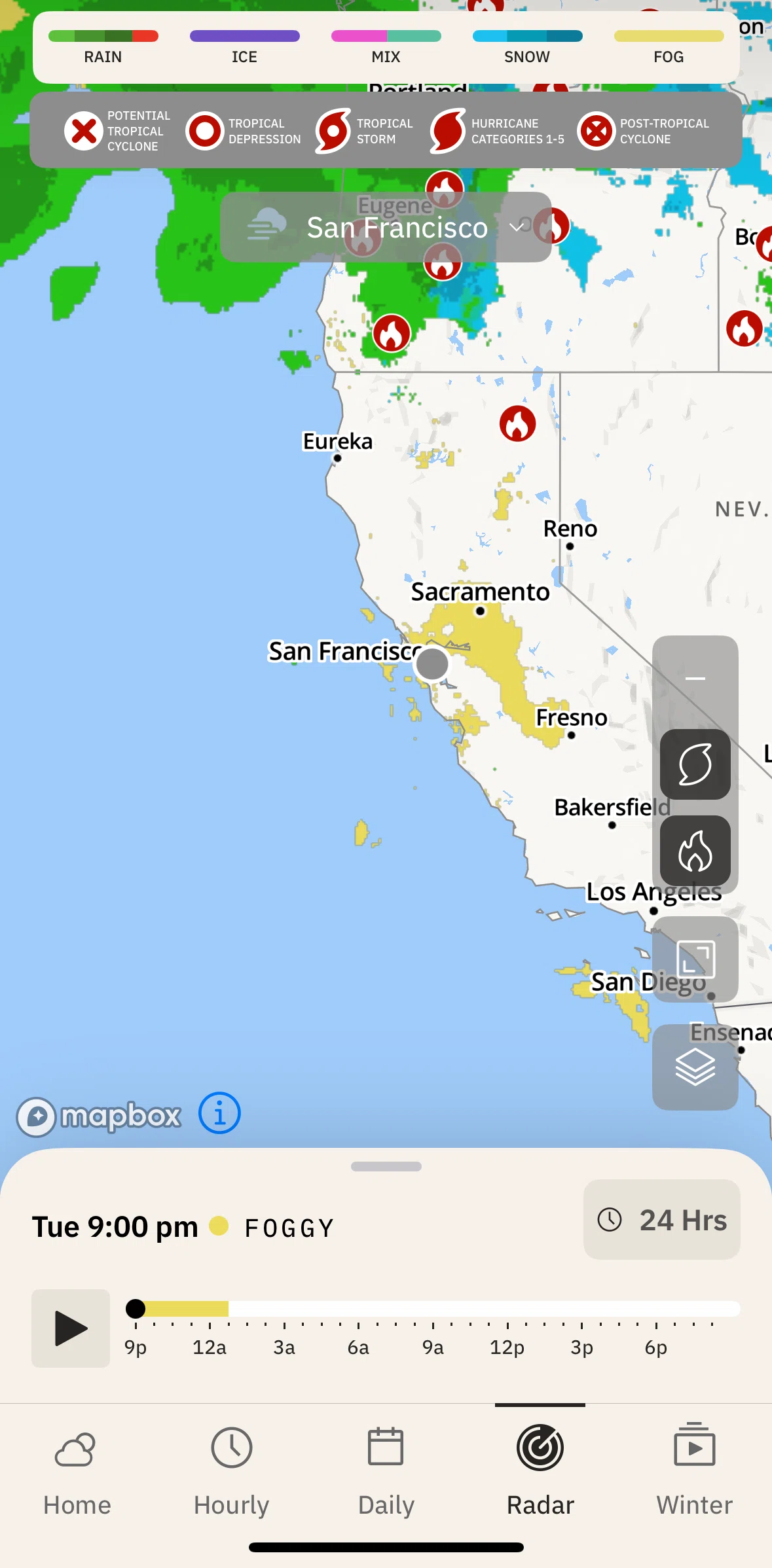 The Weather Channel Screen screen in the Switching to full screen view flow
