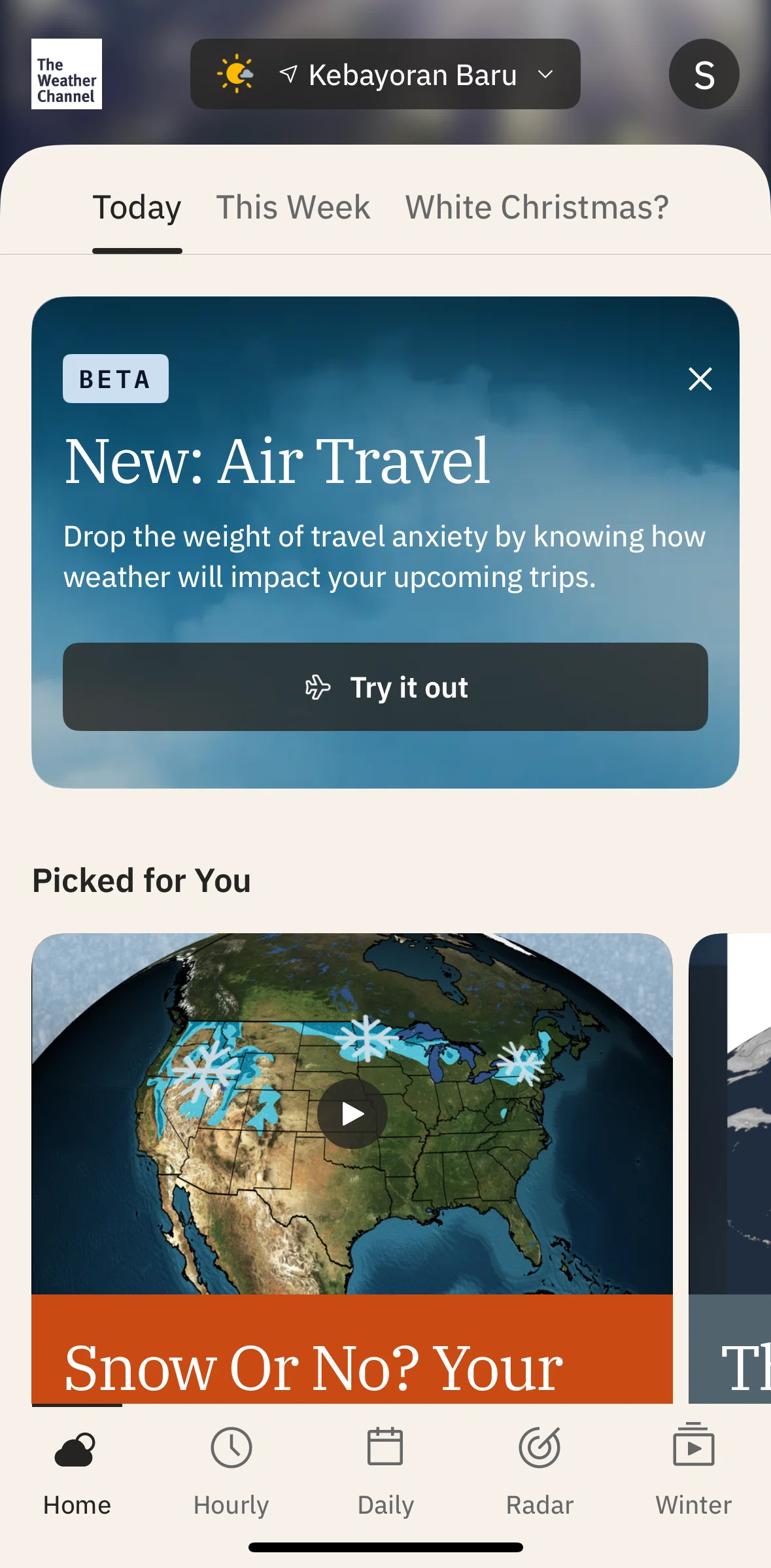 The Weather Channel Screen screen in the Travel flow