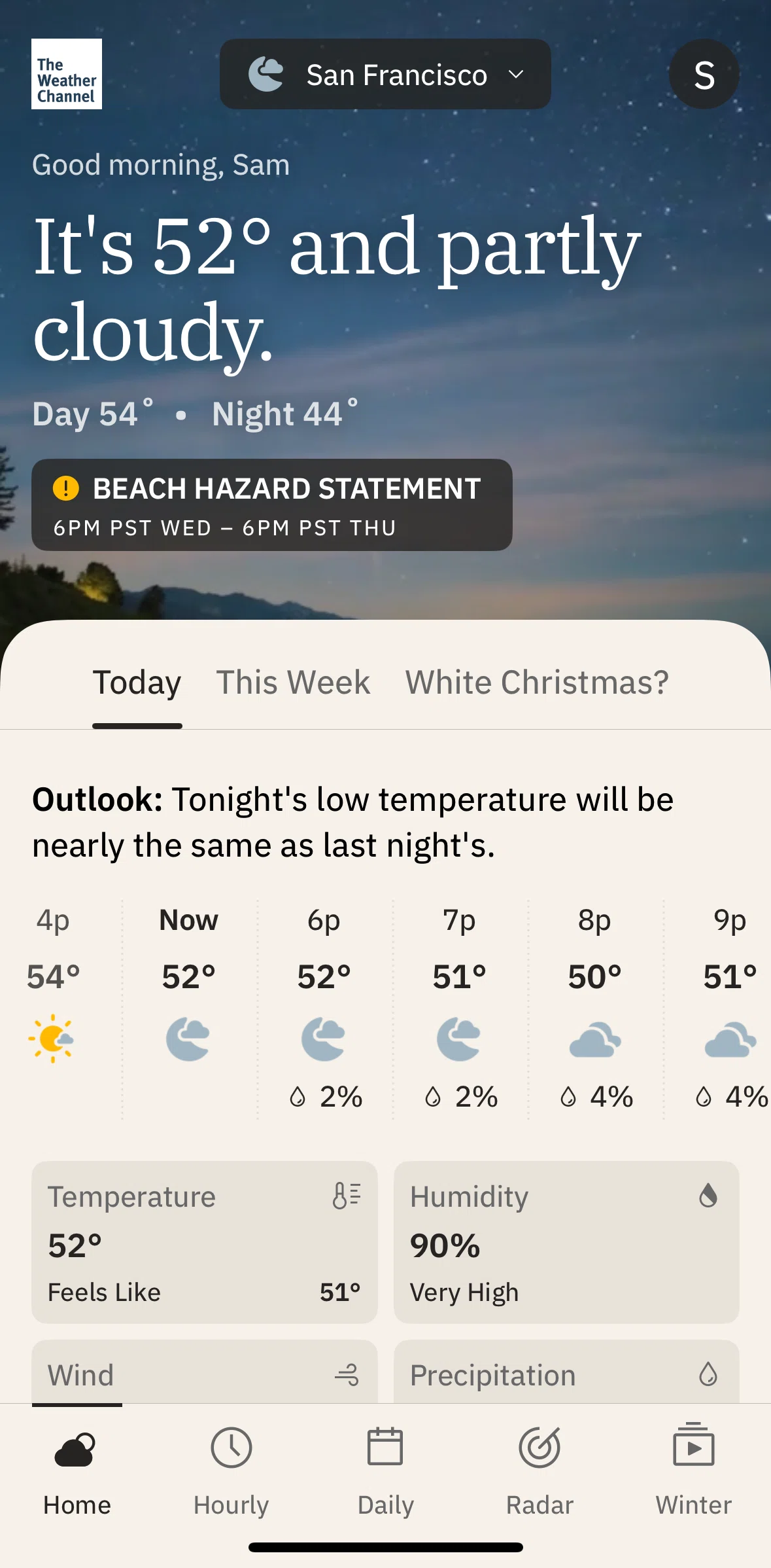 The Weather Channel Screen screen in the View weather alert flow