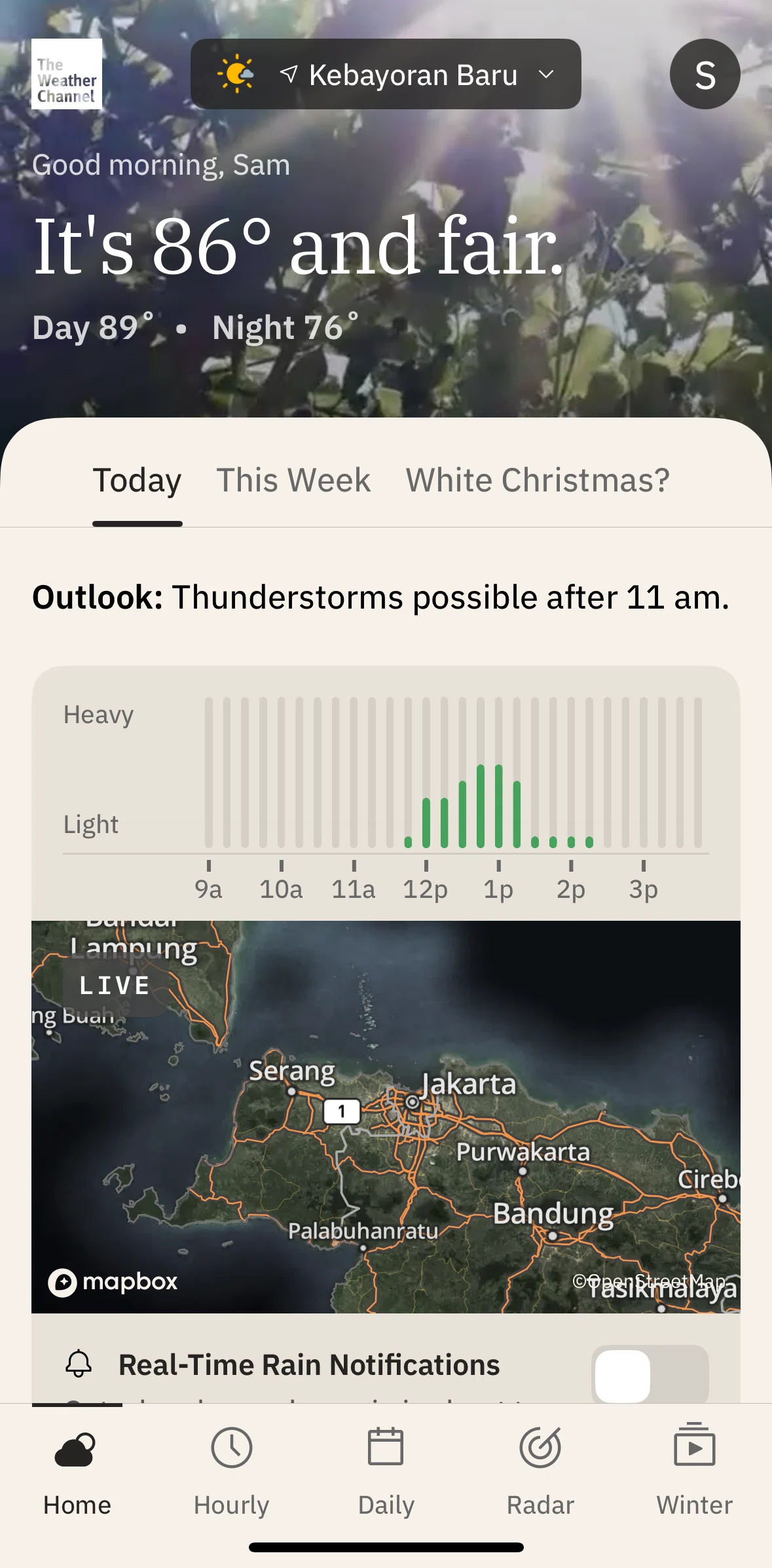 The Weather Channel Screen screen in the Winter flow