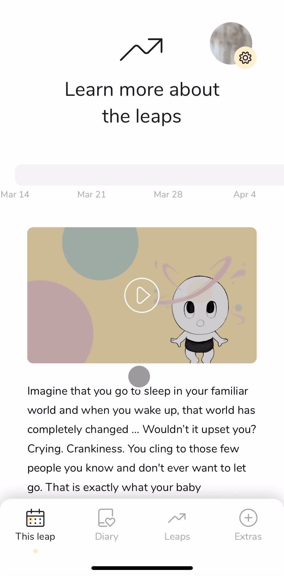 The Wonder Weeks Timeline screen in the Tracking Activity flow
