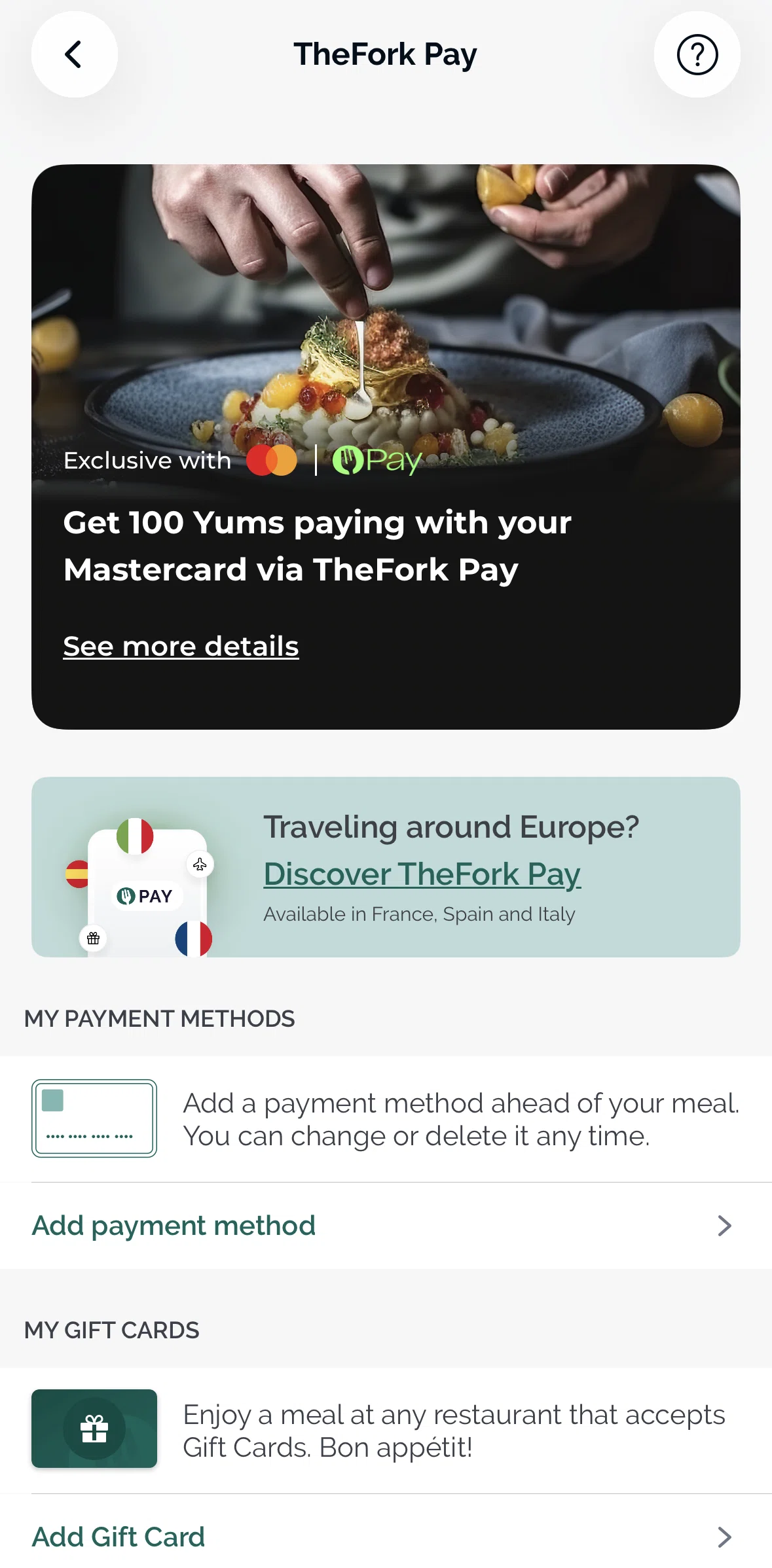 TheFork Screen screen in the Adding a payment method flow