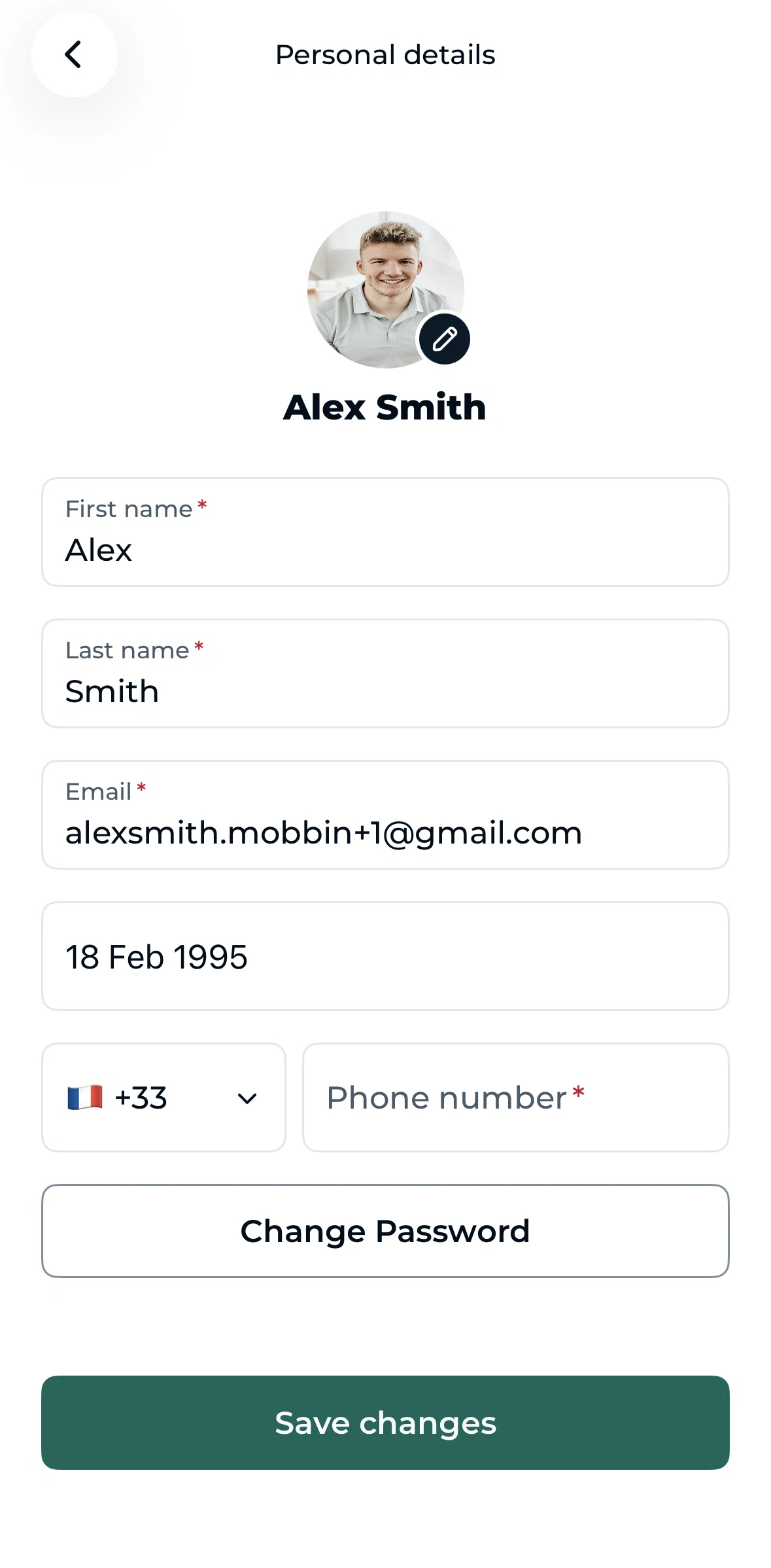 TheFork Screen screen in the Changing country code flow