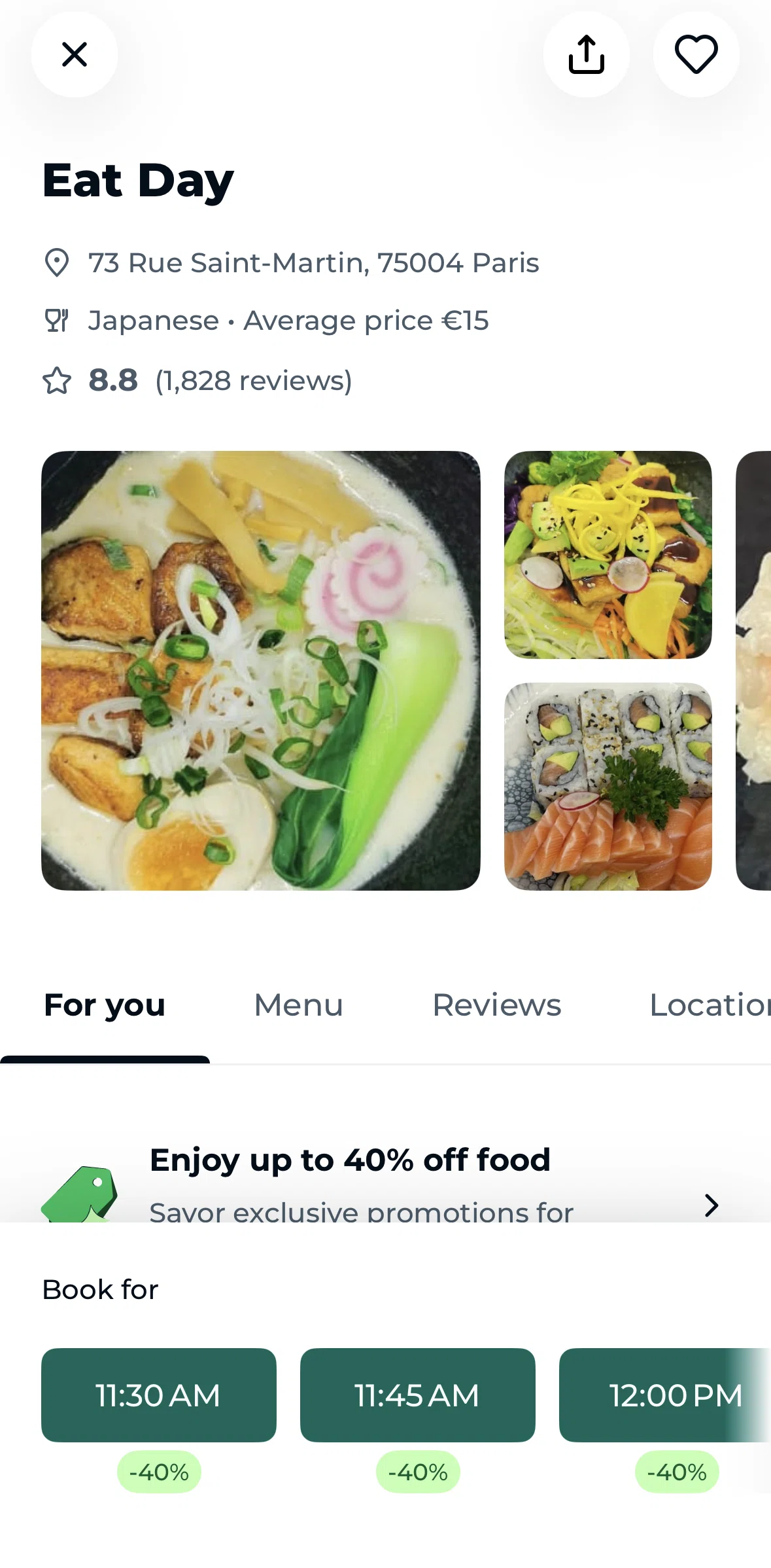 TheFork Screen screen in the Favoriting a restaurant flow