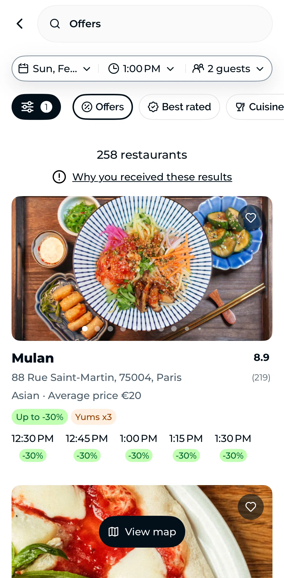 TheFork Screen screen in the Filtering restaurants flow