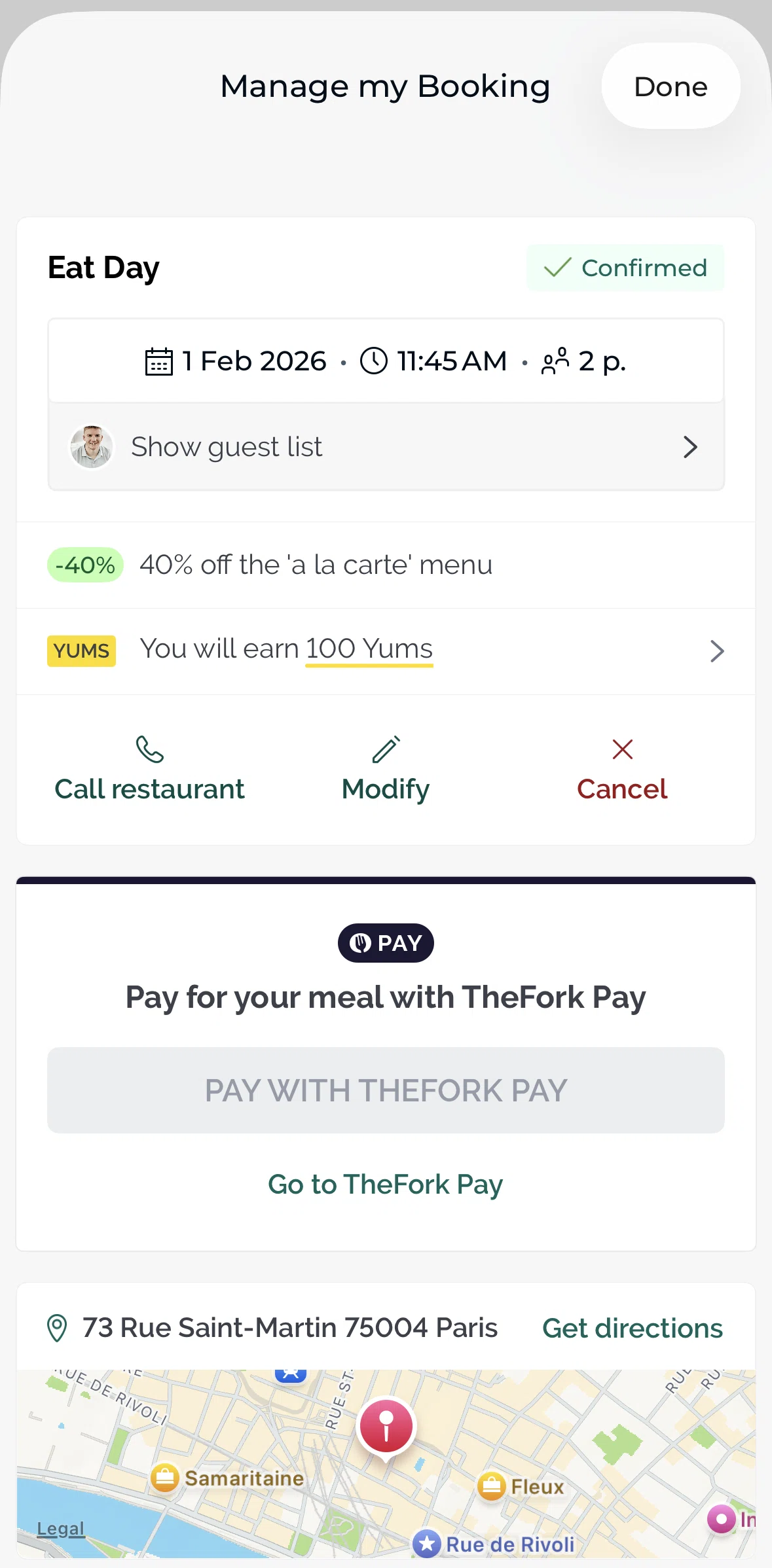 TheFork Screen screen in the Guest list flow