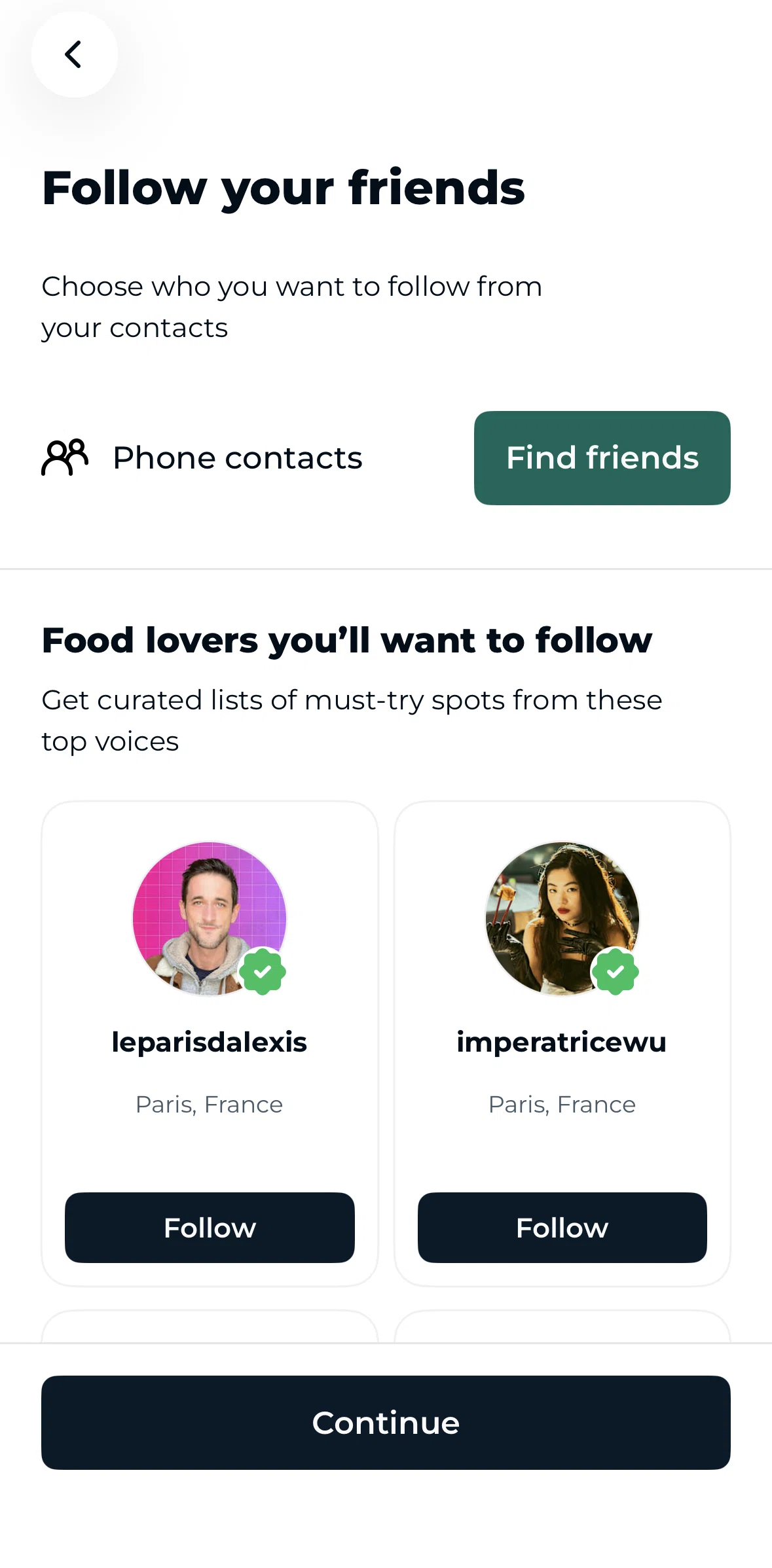 TheFork Screen screen in the Linking phone contacts flow