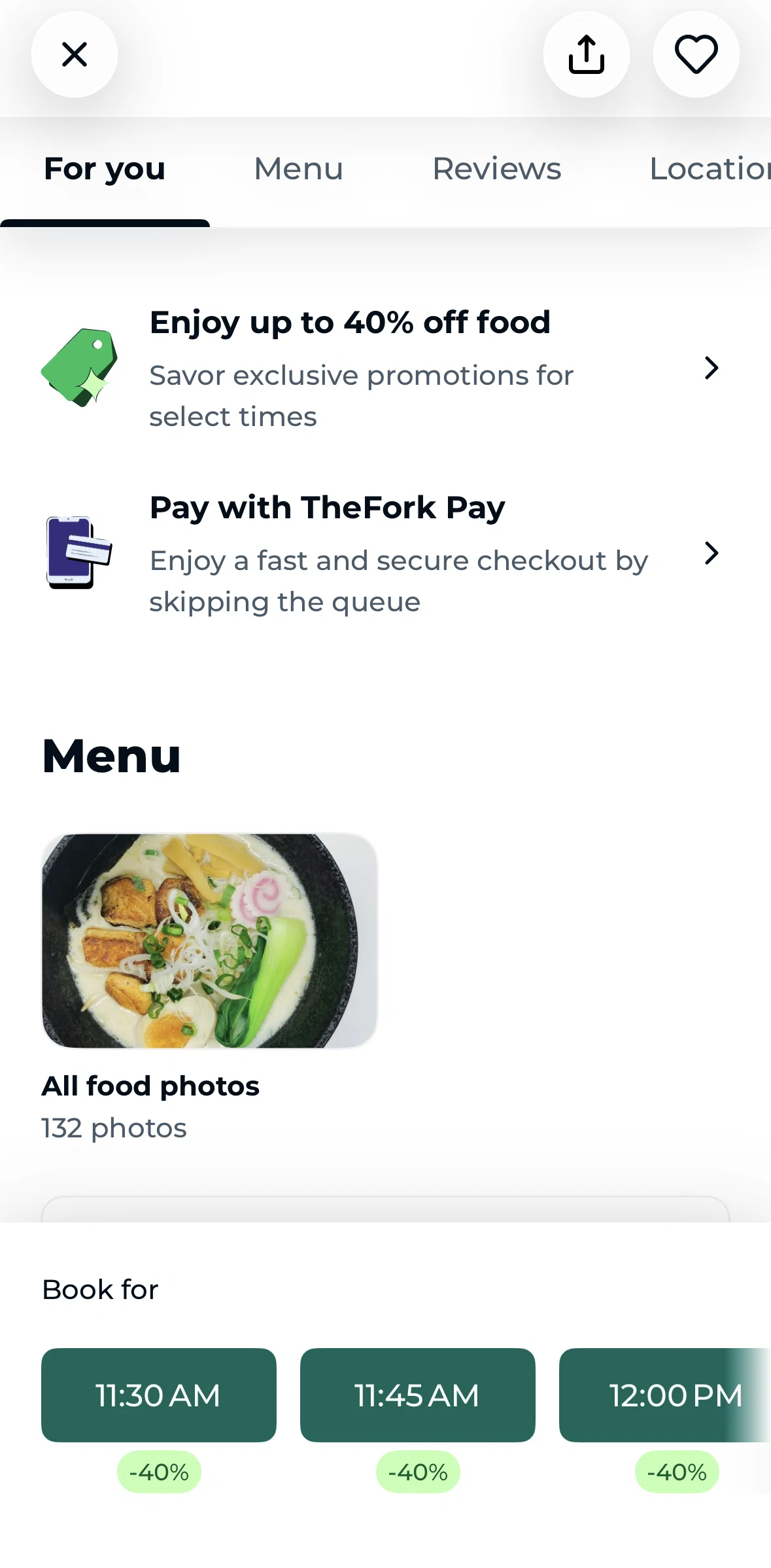 TheFork Screen screen in the Promotion information flow