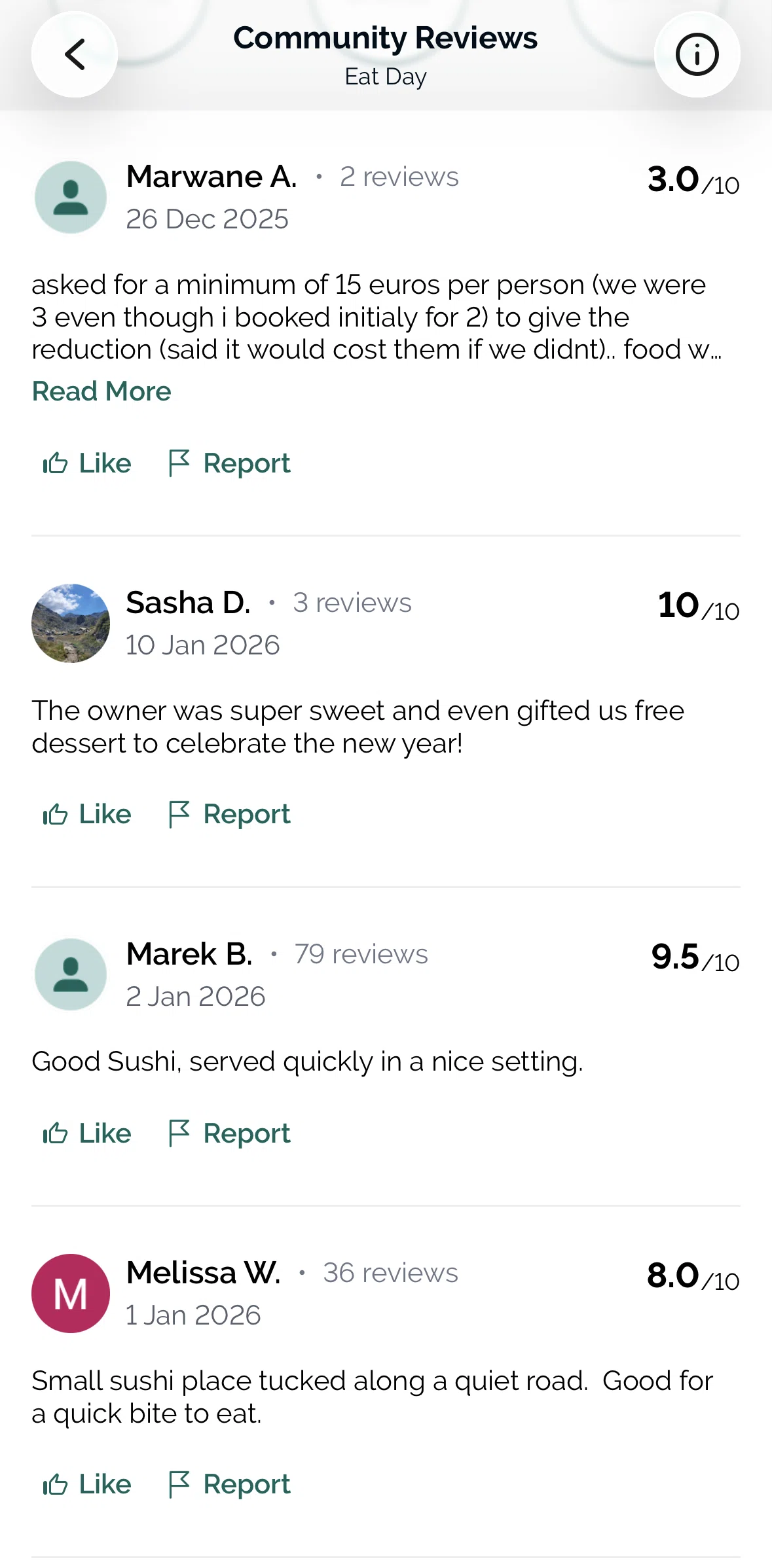 TheFork Screen screen in the Reporting a review flow
