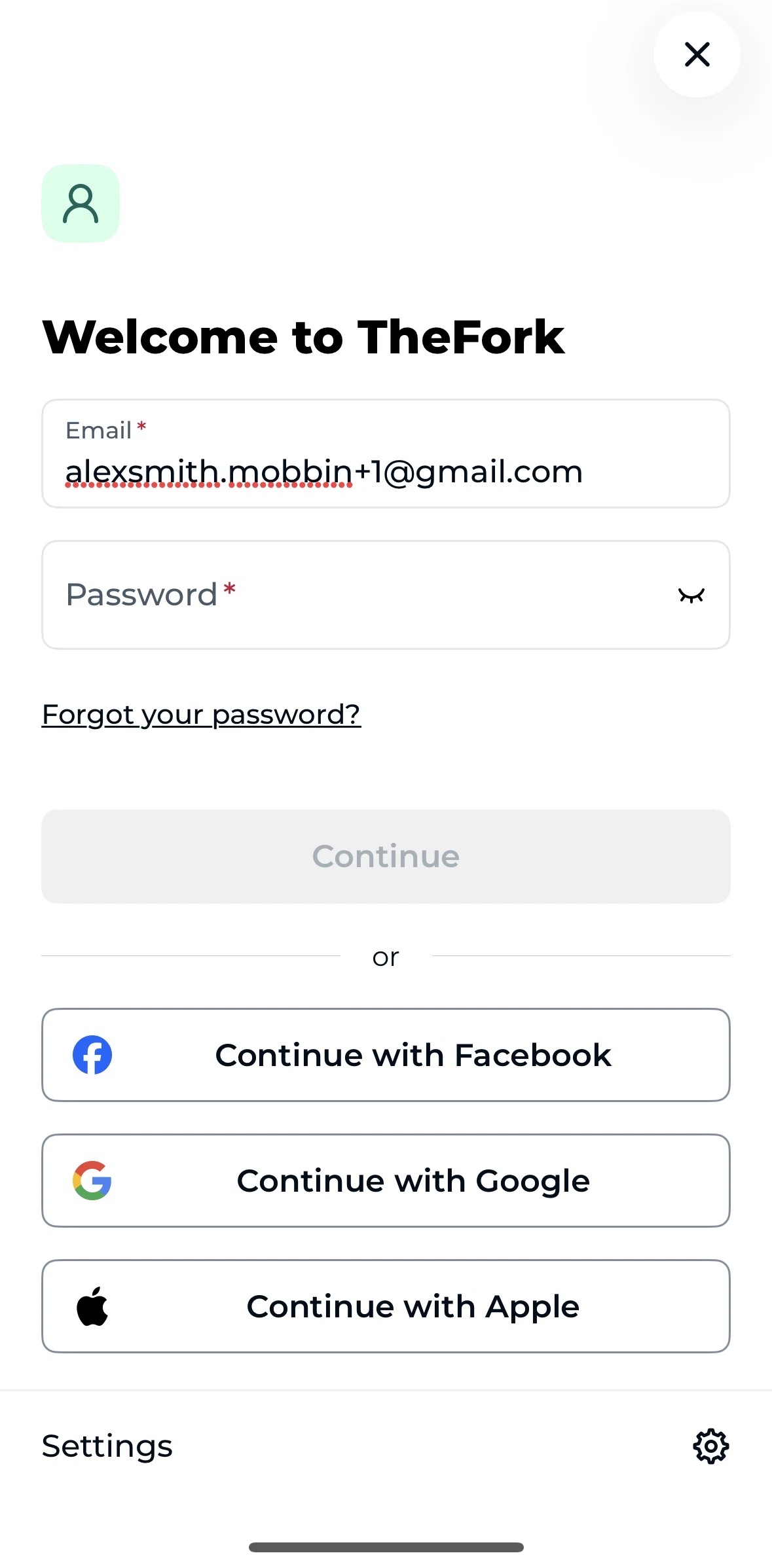 TheFork Screen screen in the Resetting password flow