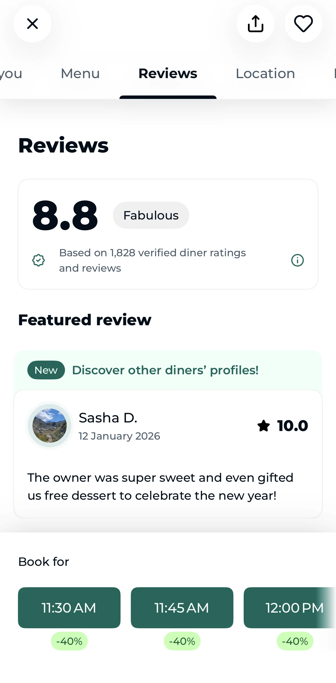 TheFork Screen screen in the Review information flow
