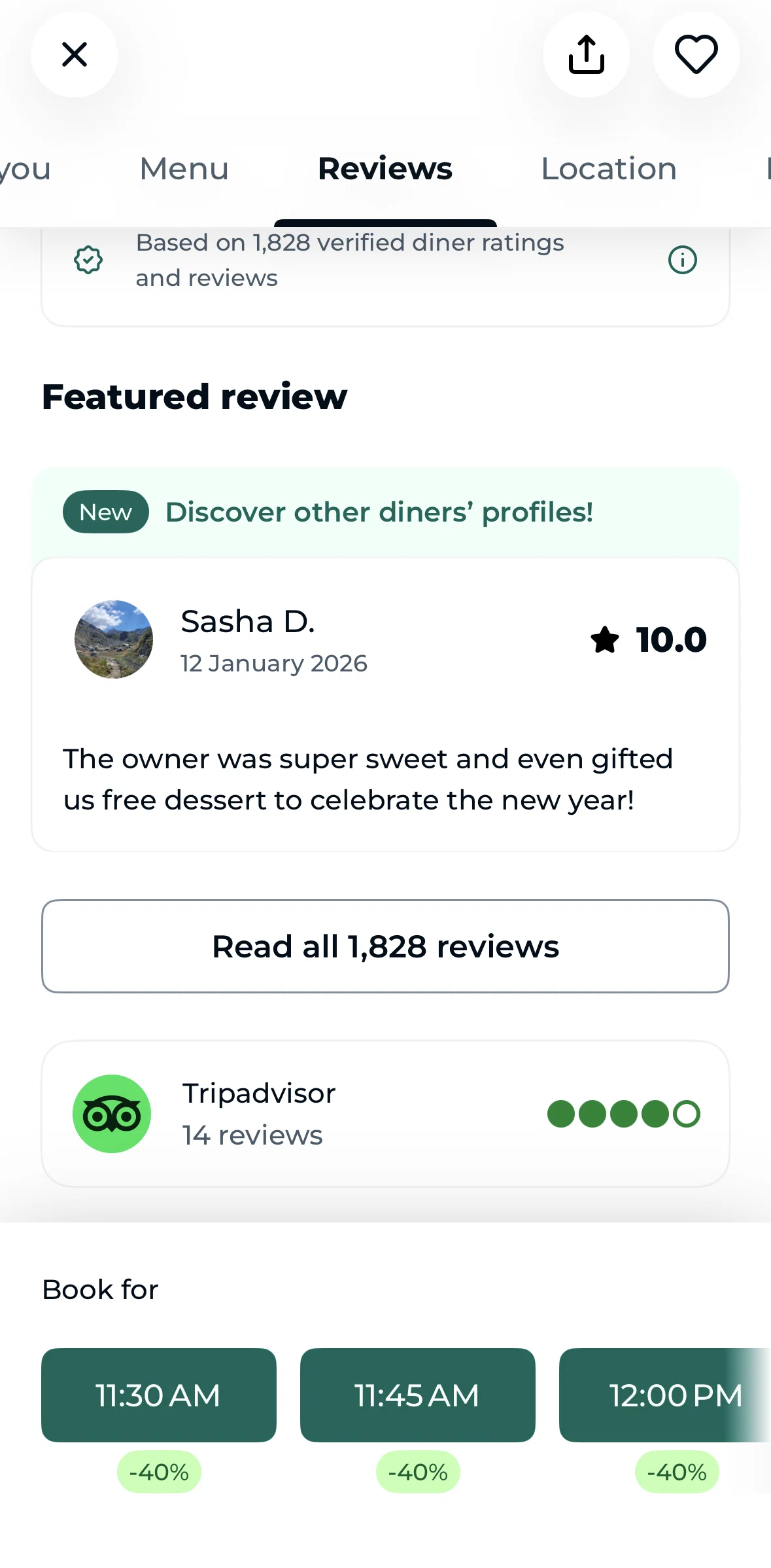 TheFork Screen screen in the Reviews flow