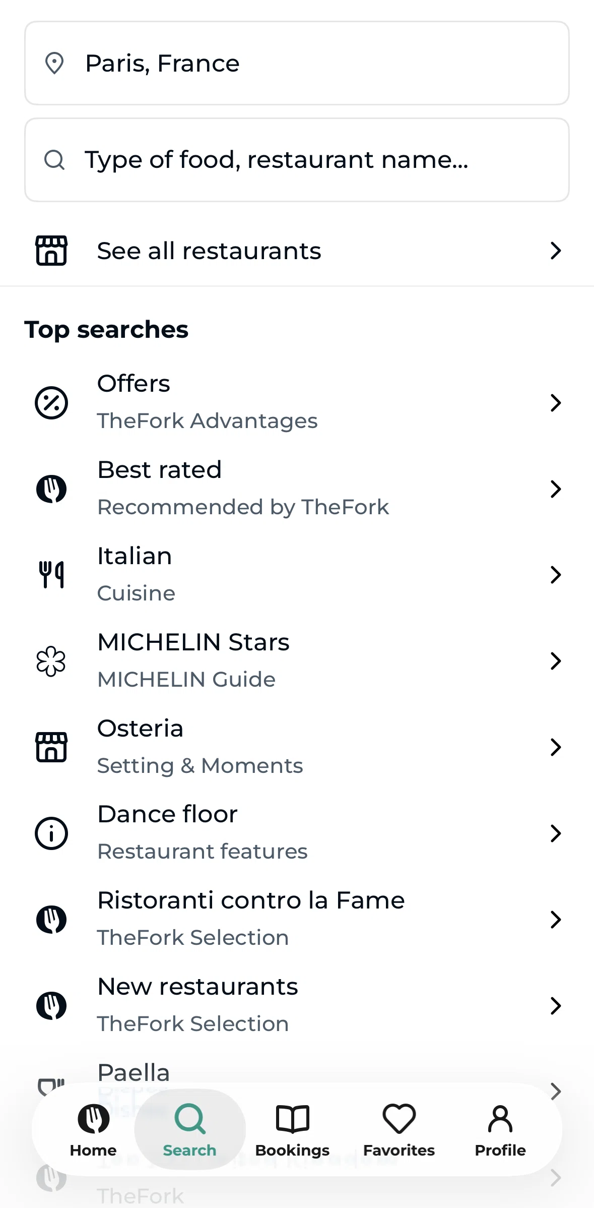 TheFork Screen screen in the Searching TheFork flow