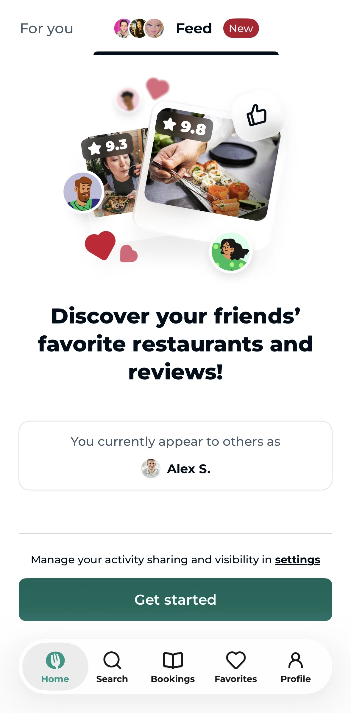 TheFork Screen screen in the Setting up feed flow
