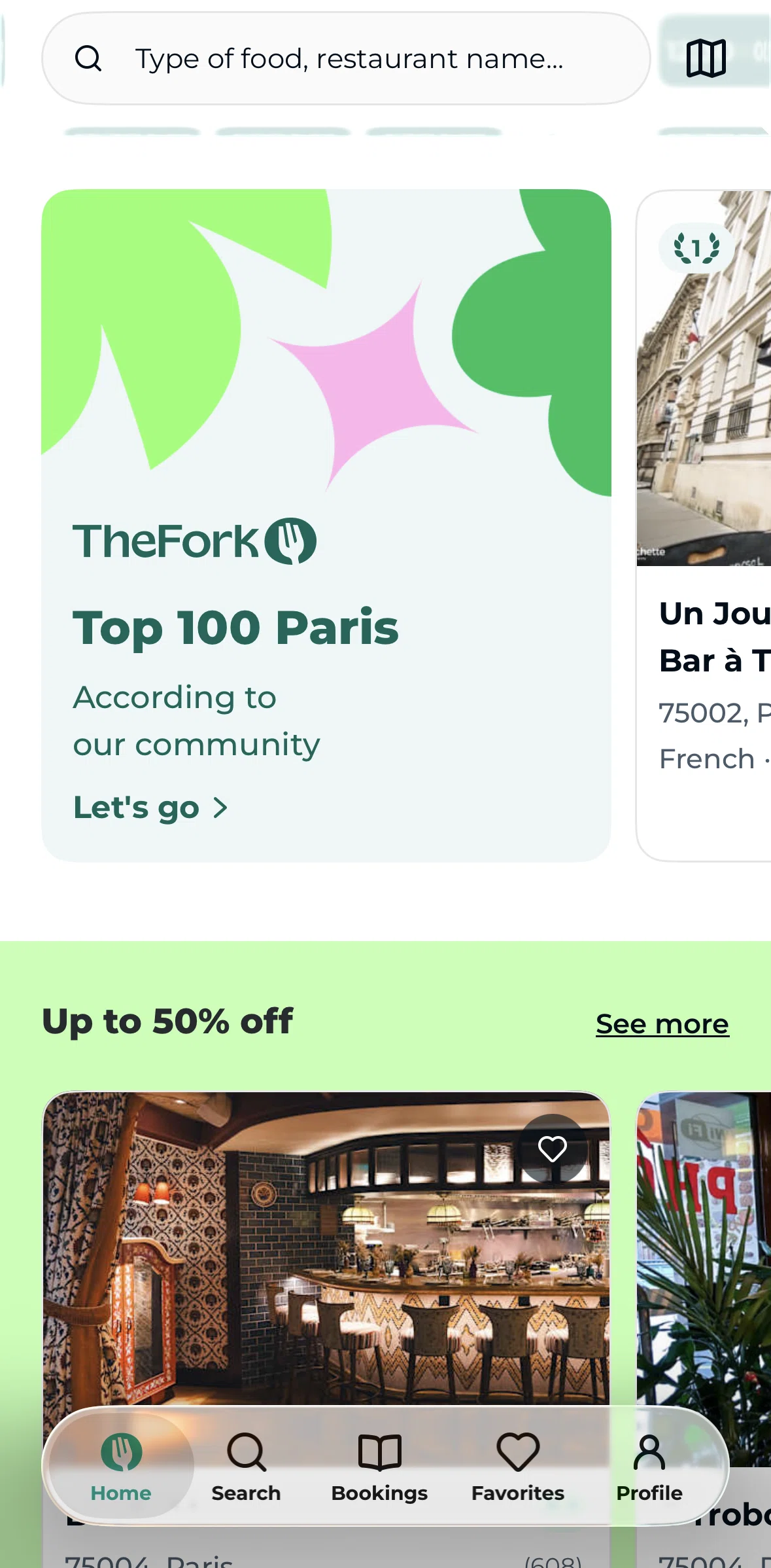 TheFork Screen screen in the Top restaurants detail flow