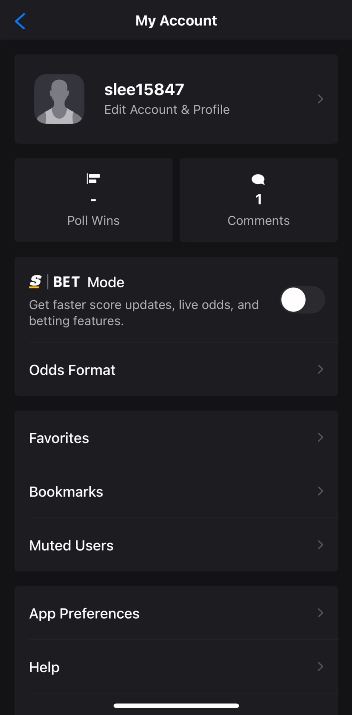 theScore Screen screen in the Comment history flow