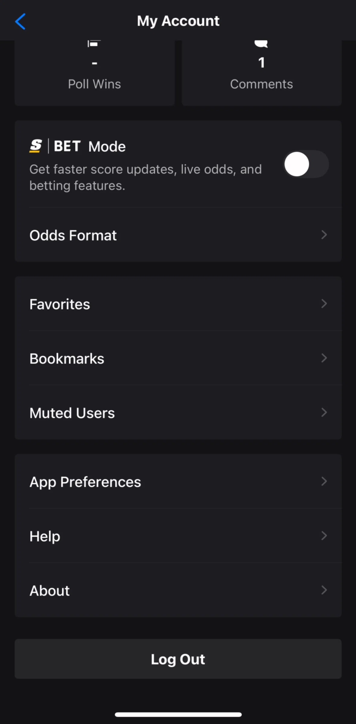 theScore Screen screen in the Logging out flow