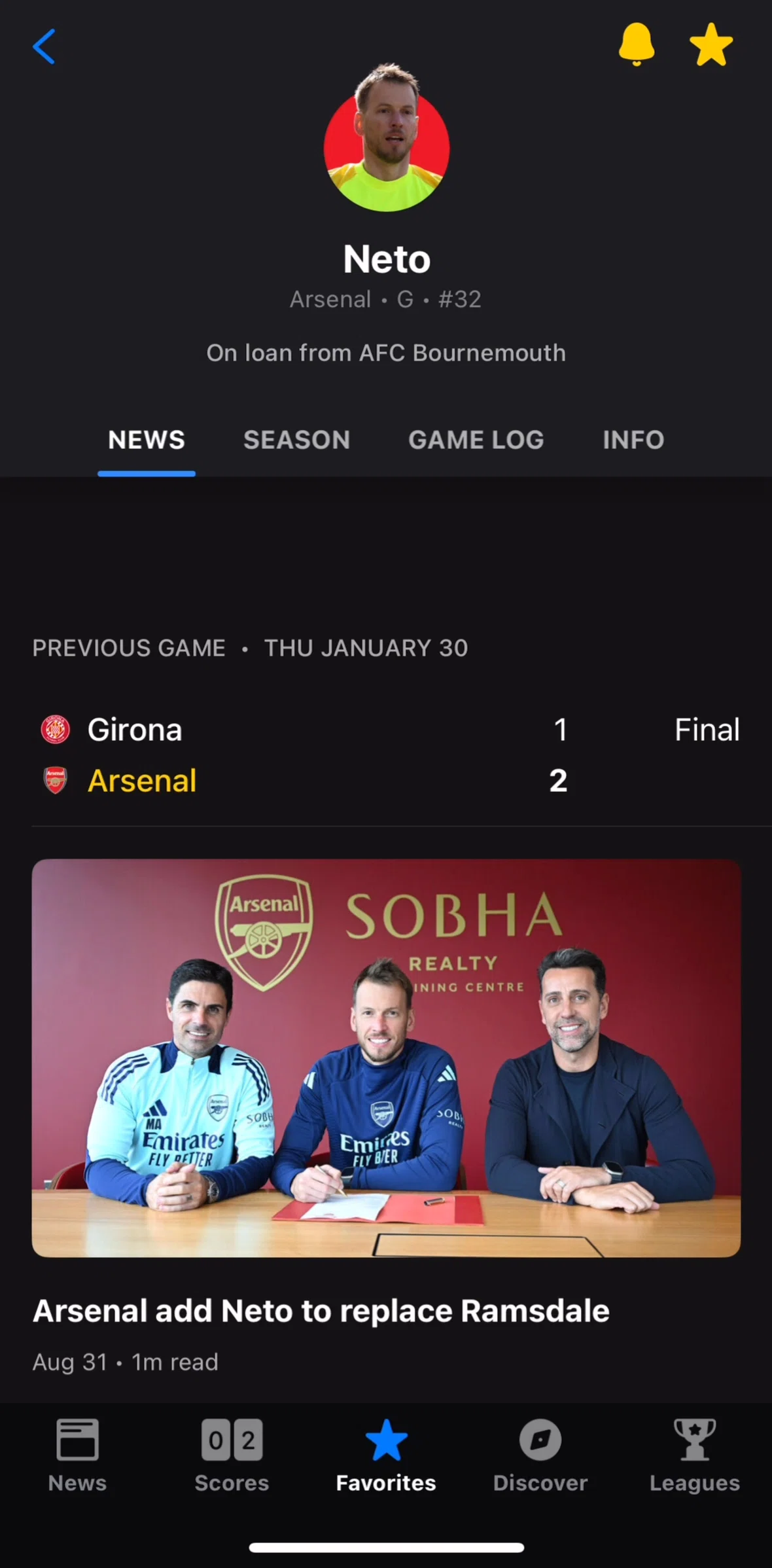 theScore Screen screen in the Managing notifications flow