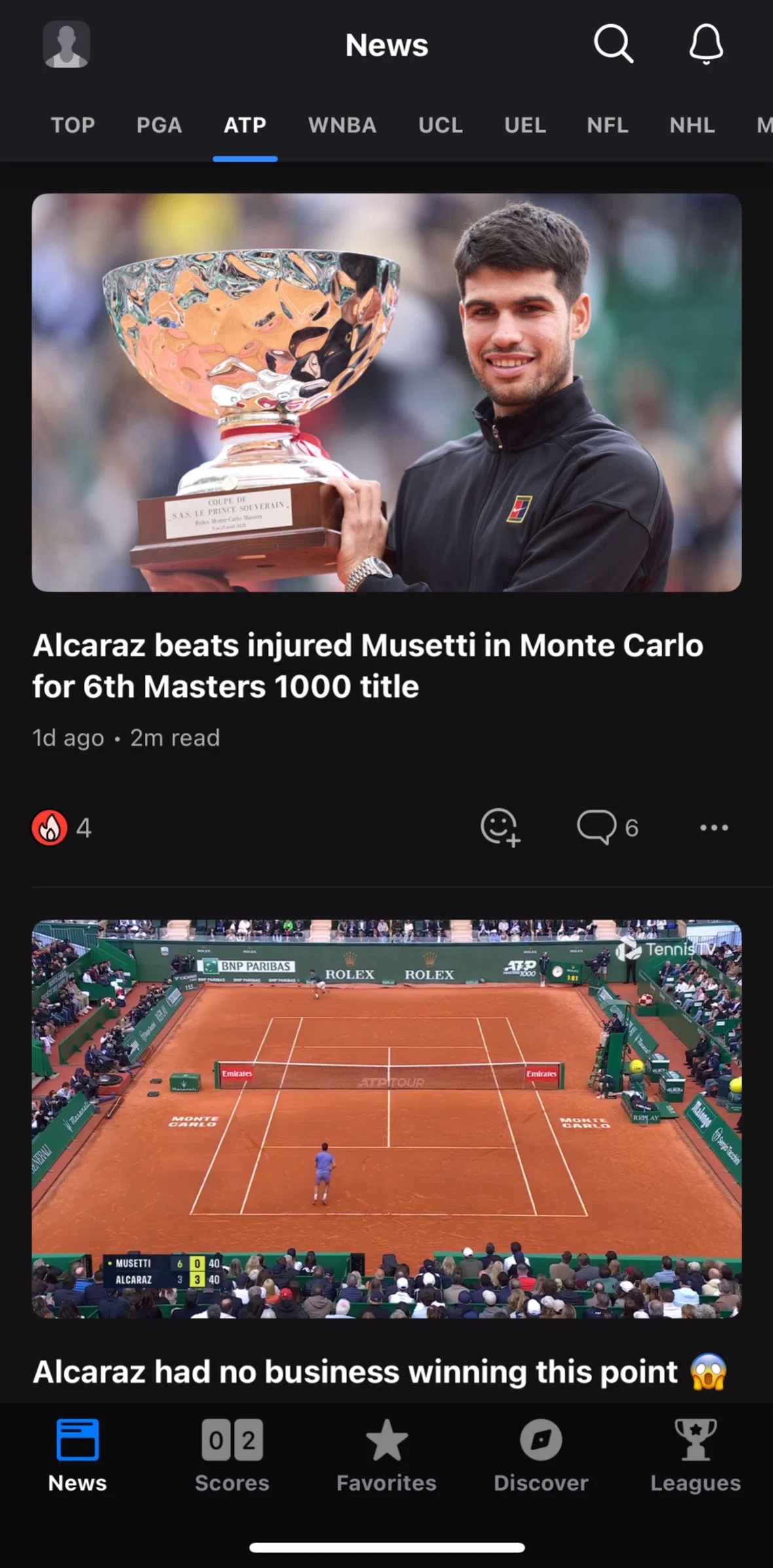 theScore Screen screen in the News detail (video) flow