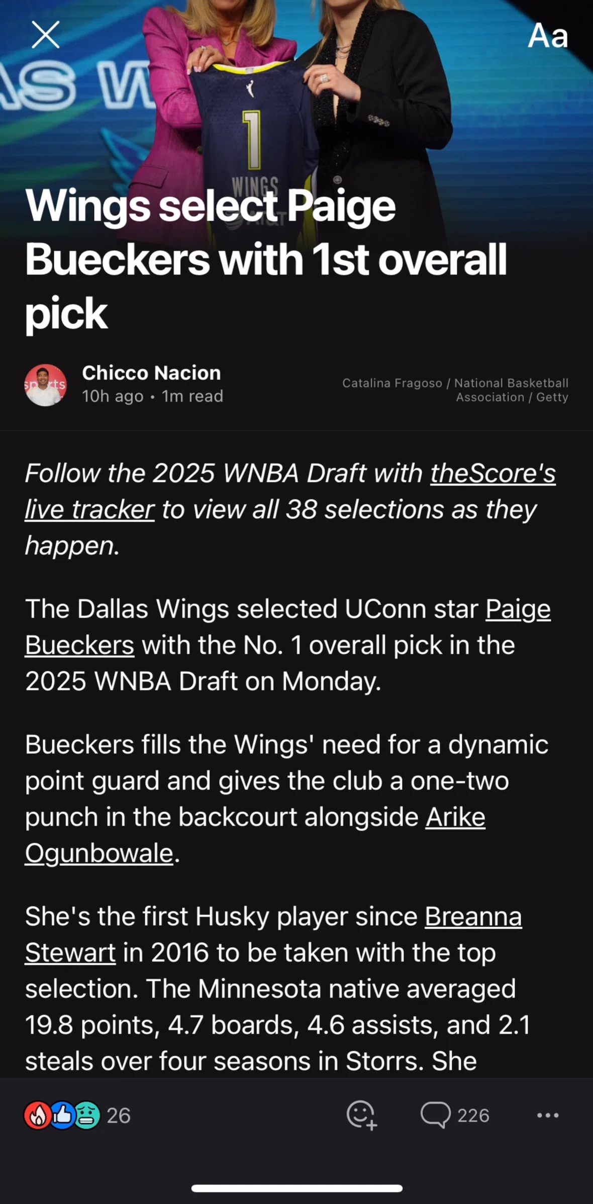 theScore Screen screen in the Reactions flow