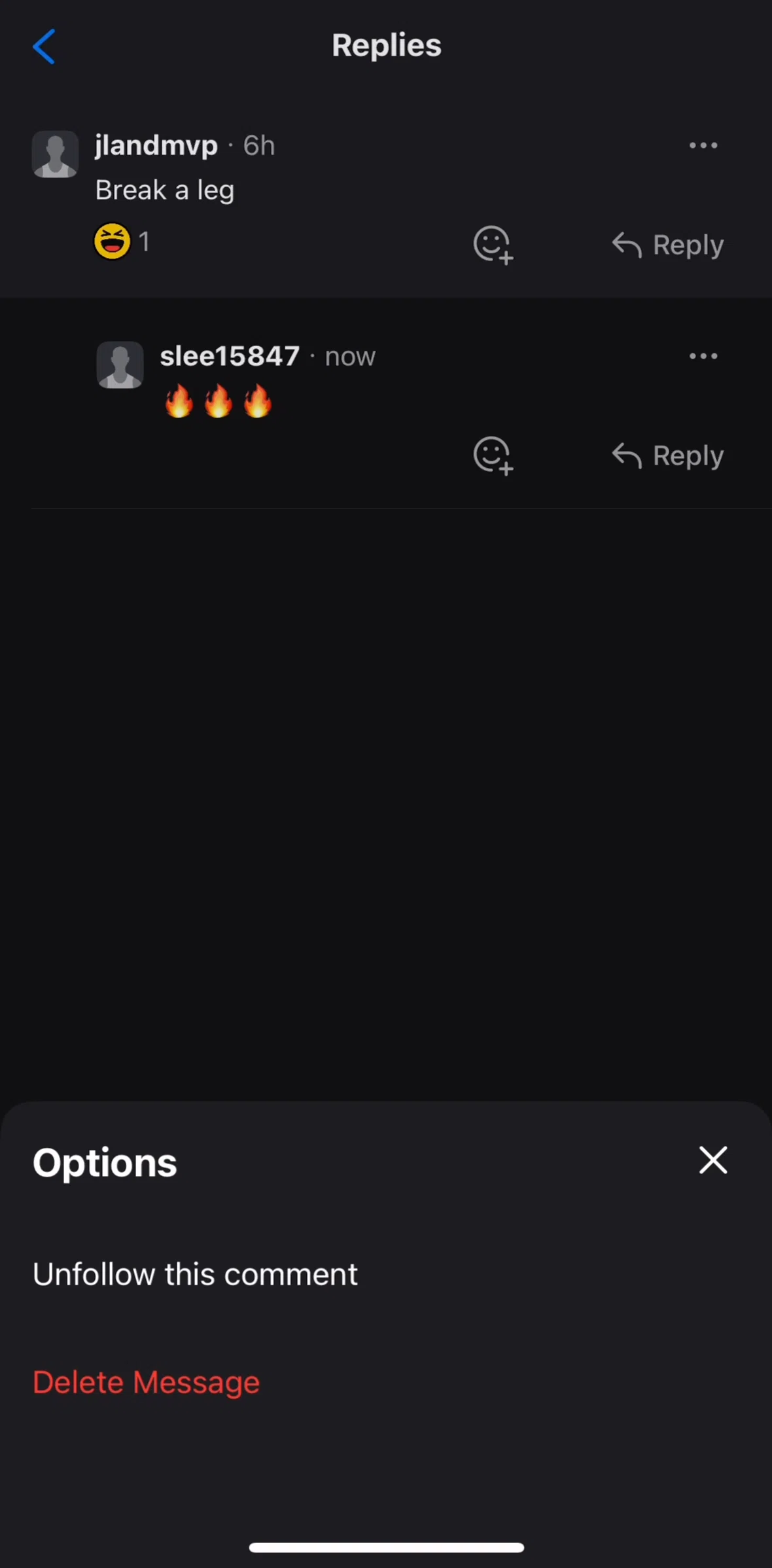theScore Screen screen in the Unfollowing a comment flow
