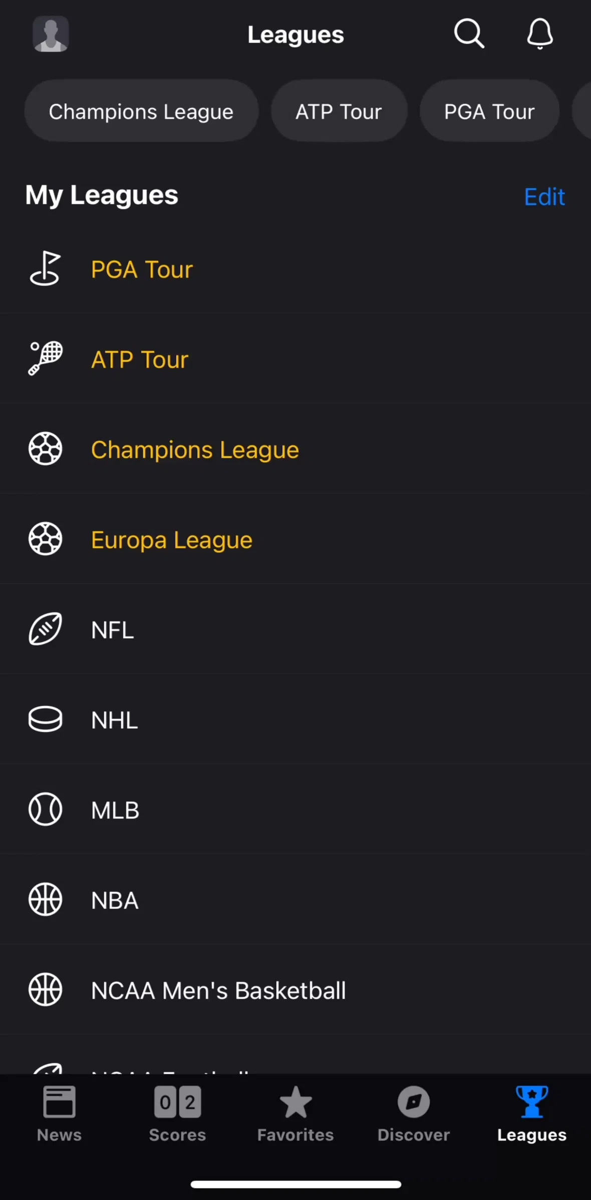 theScore Screen screen in the Unpinning a league flow
