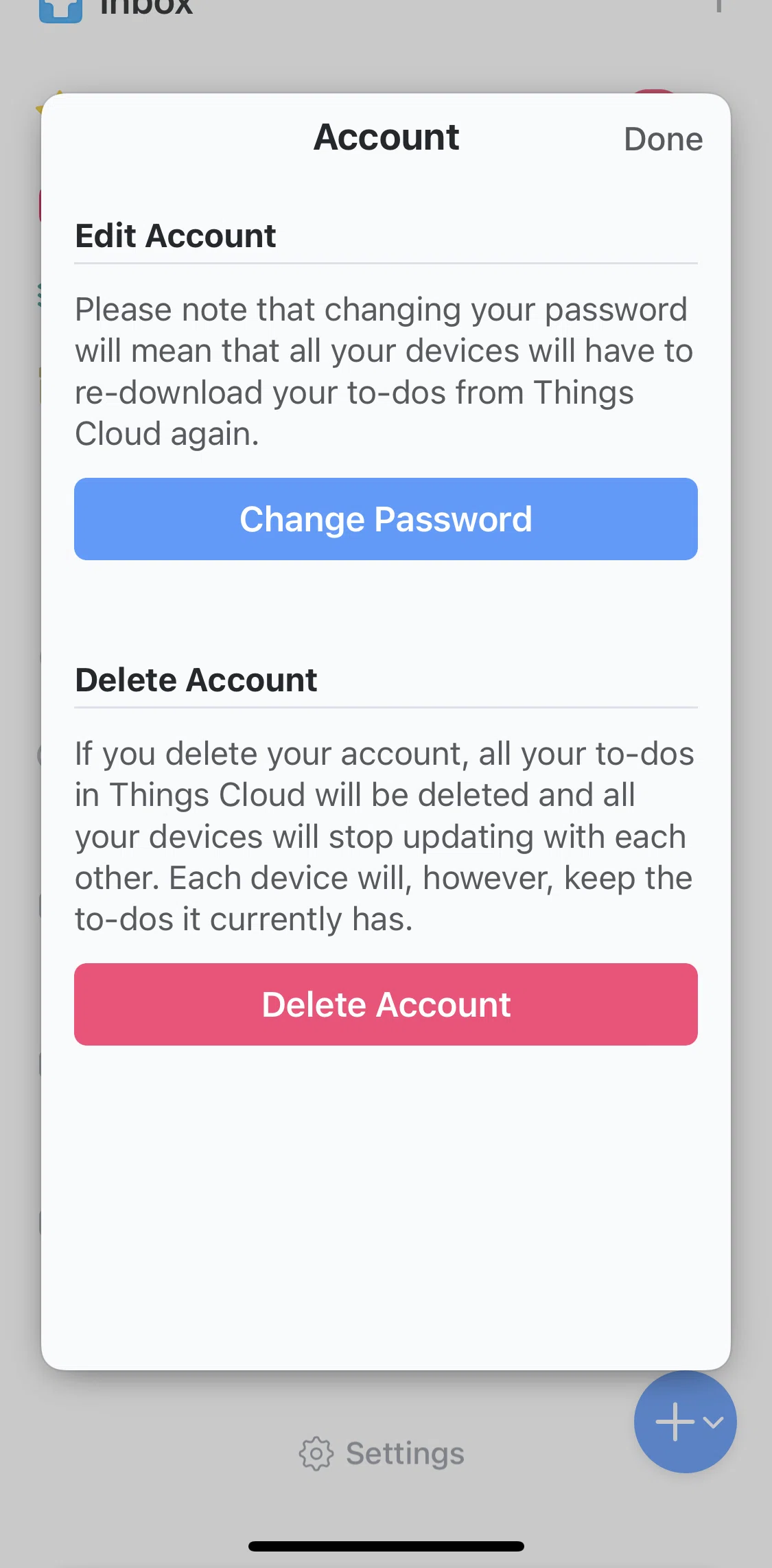 Things 3 Screen screen in the Changing password flow