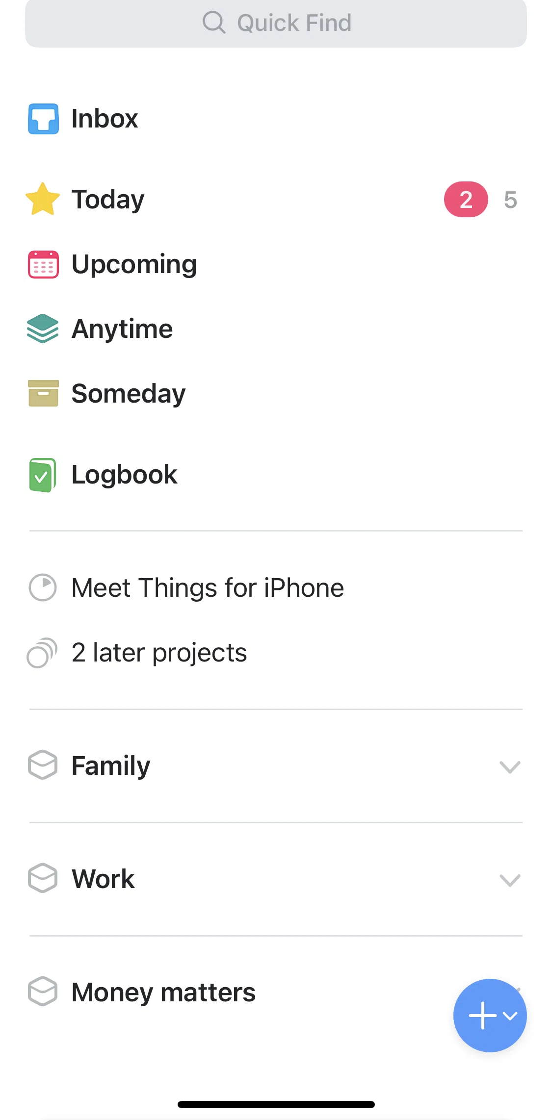 Things 3 Screen screen in the Upcoming flow
