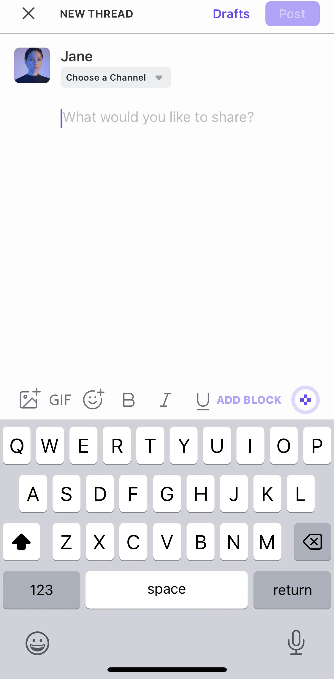 Threads Screen screen in the Drafts flow