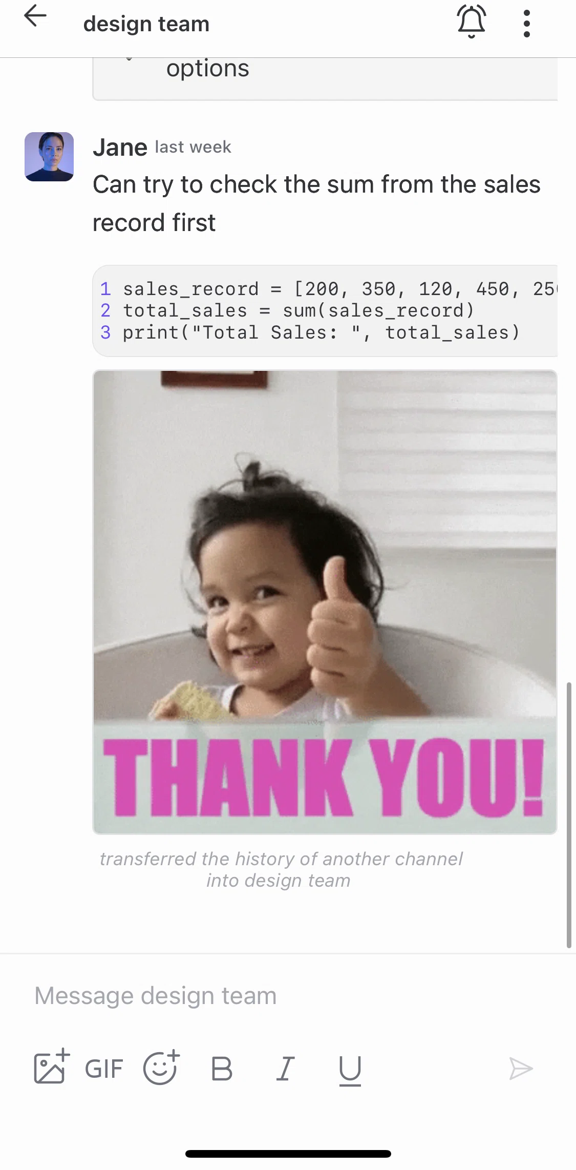 Threads Screen screen in the Replying in a chat flow