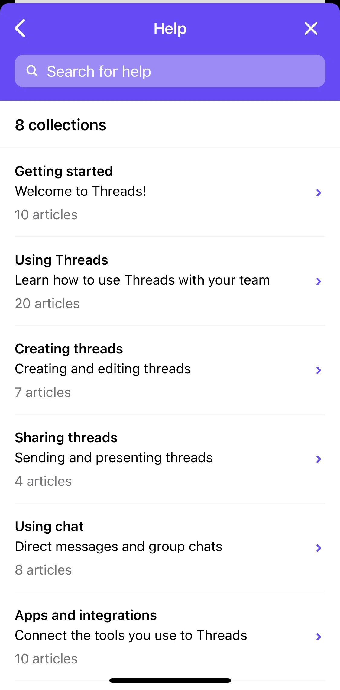 Threads Screen screen in the Searching help flow