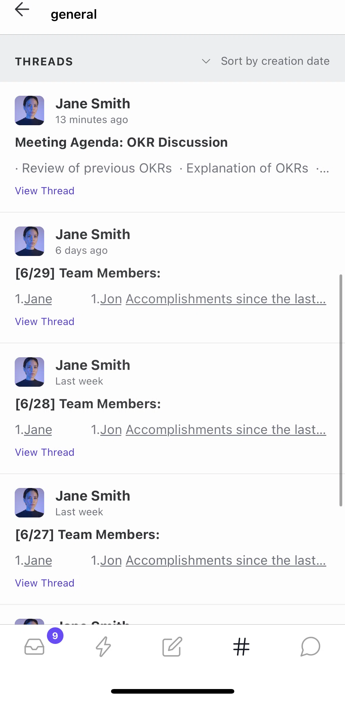Threads Screen screen in the Sorting a channel flow