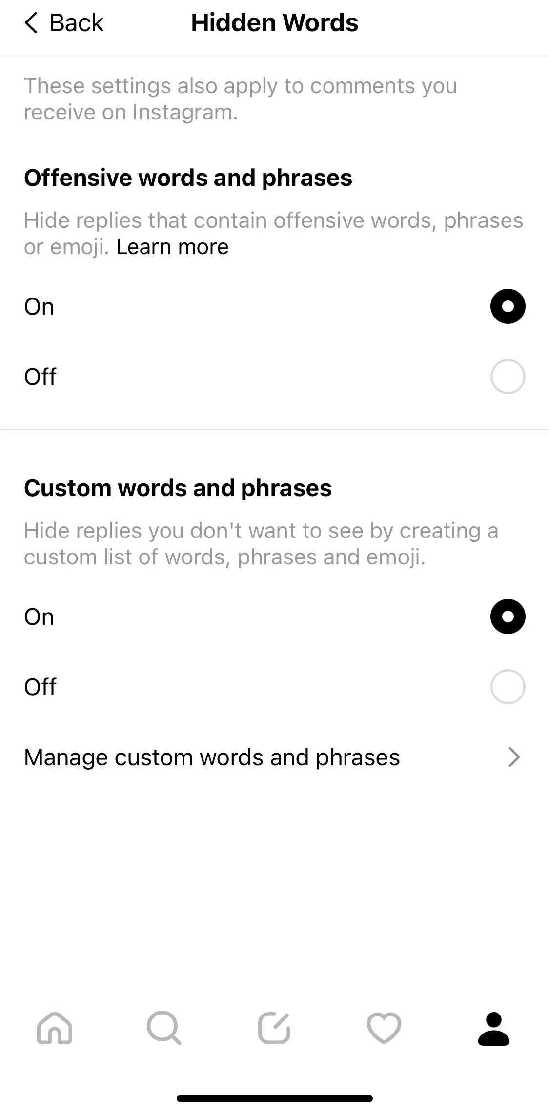 Threads Screen screen in the Adding hidden words flow