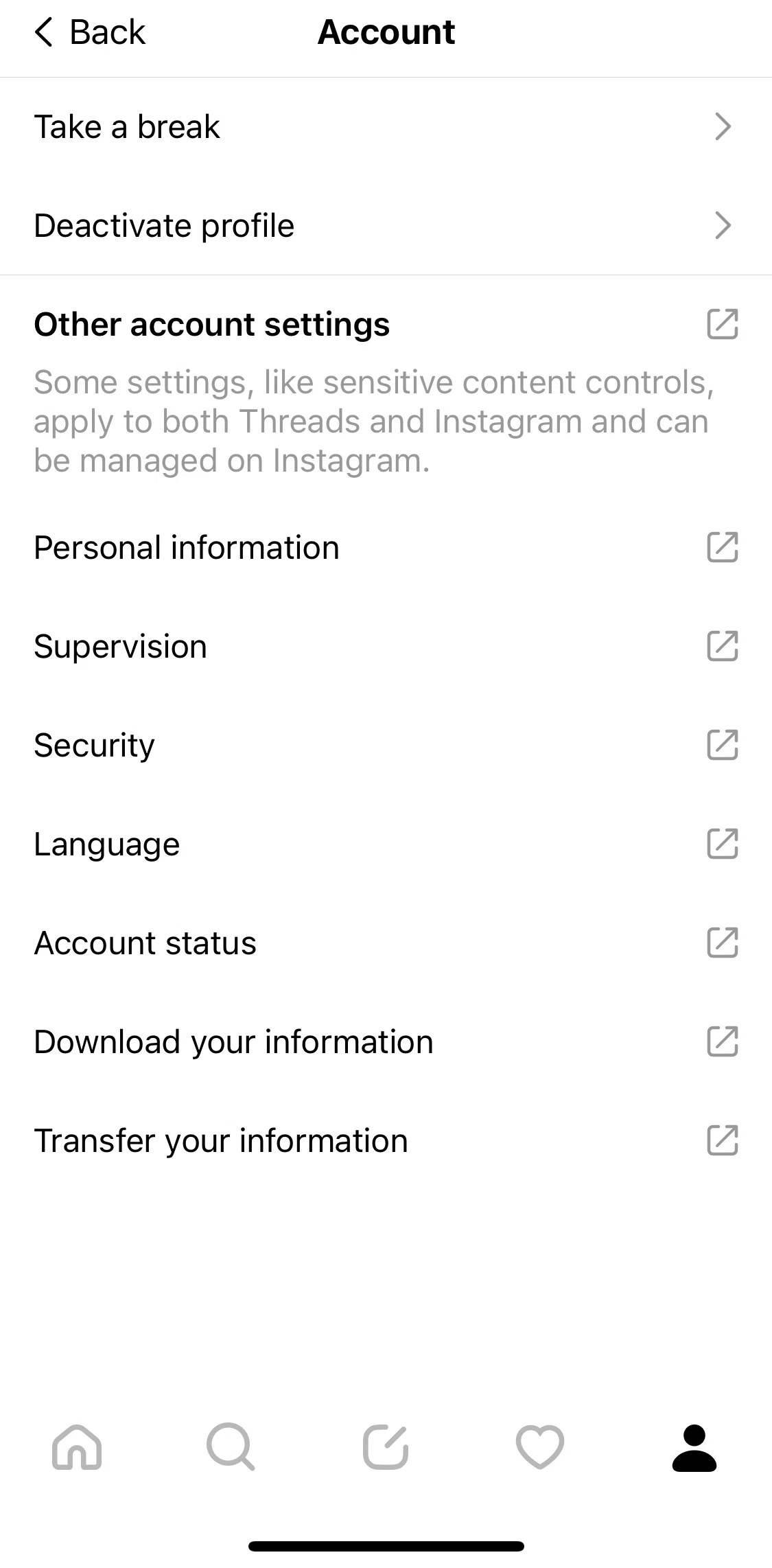 Threads Screen screen in the Deactivating profile flow
