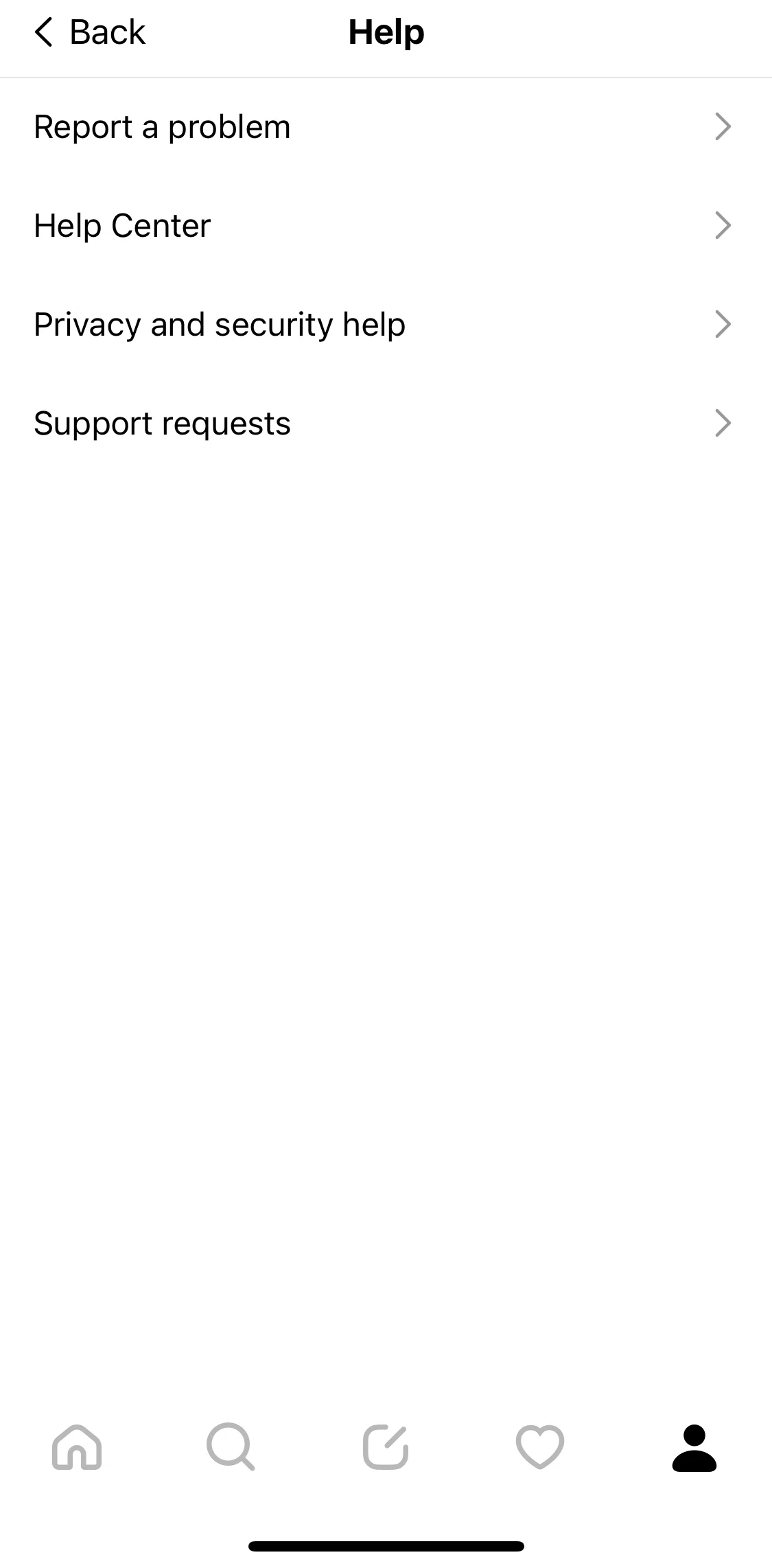 Threads Screen screen in the Help center flow