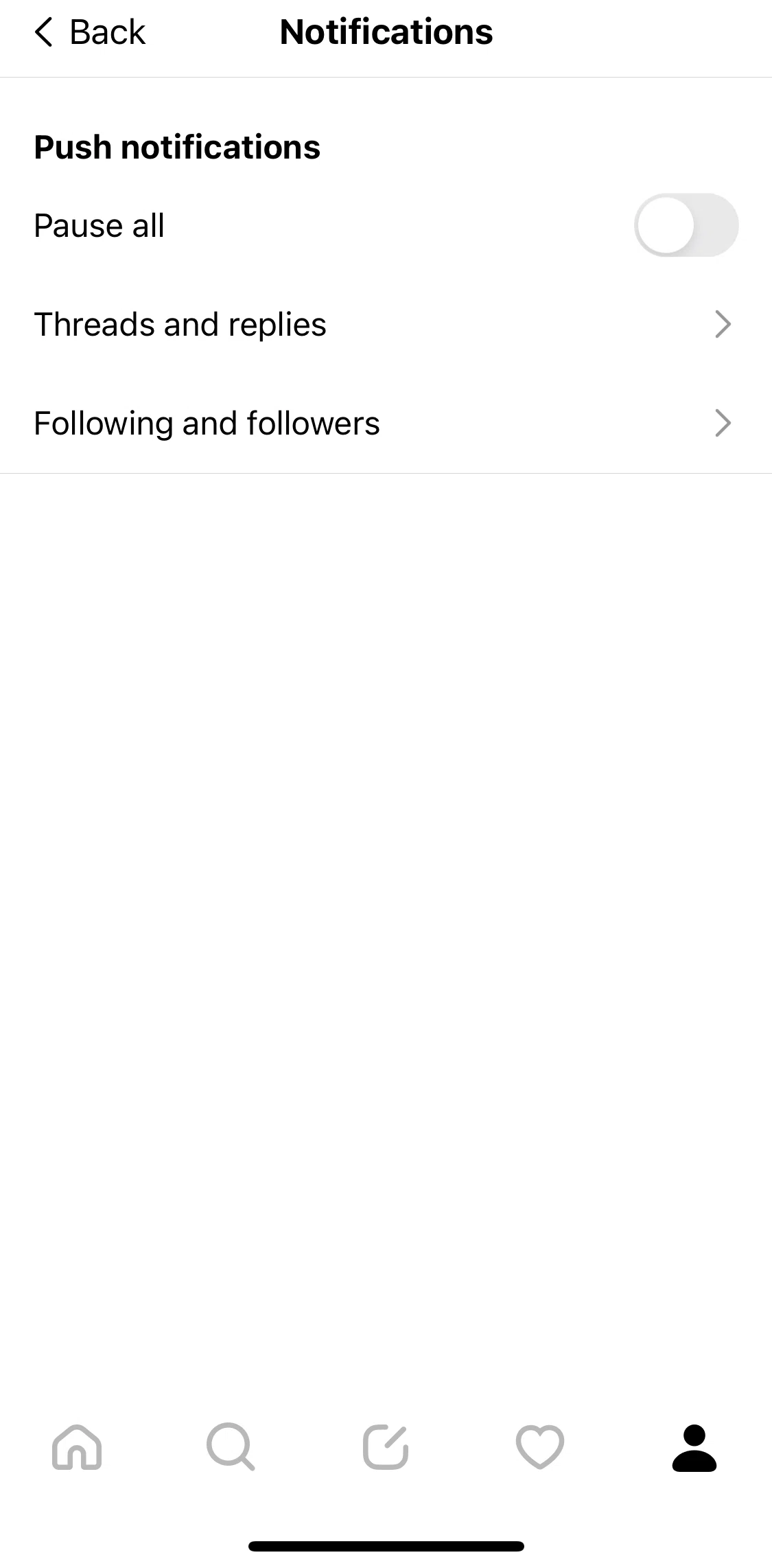 Threads Screen screen in the Thread and replies notifications flow