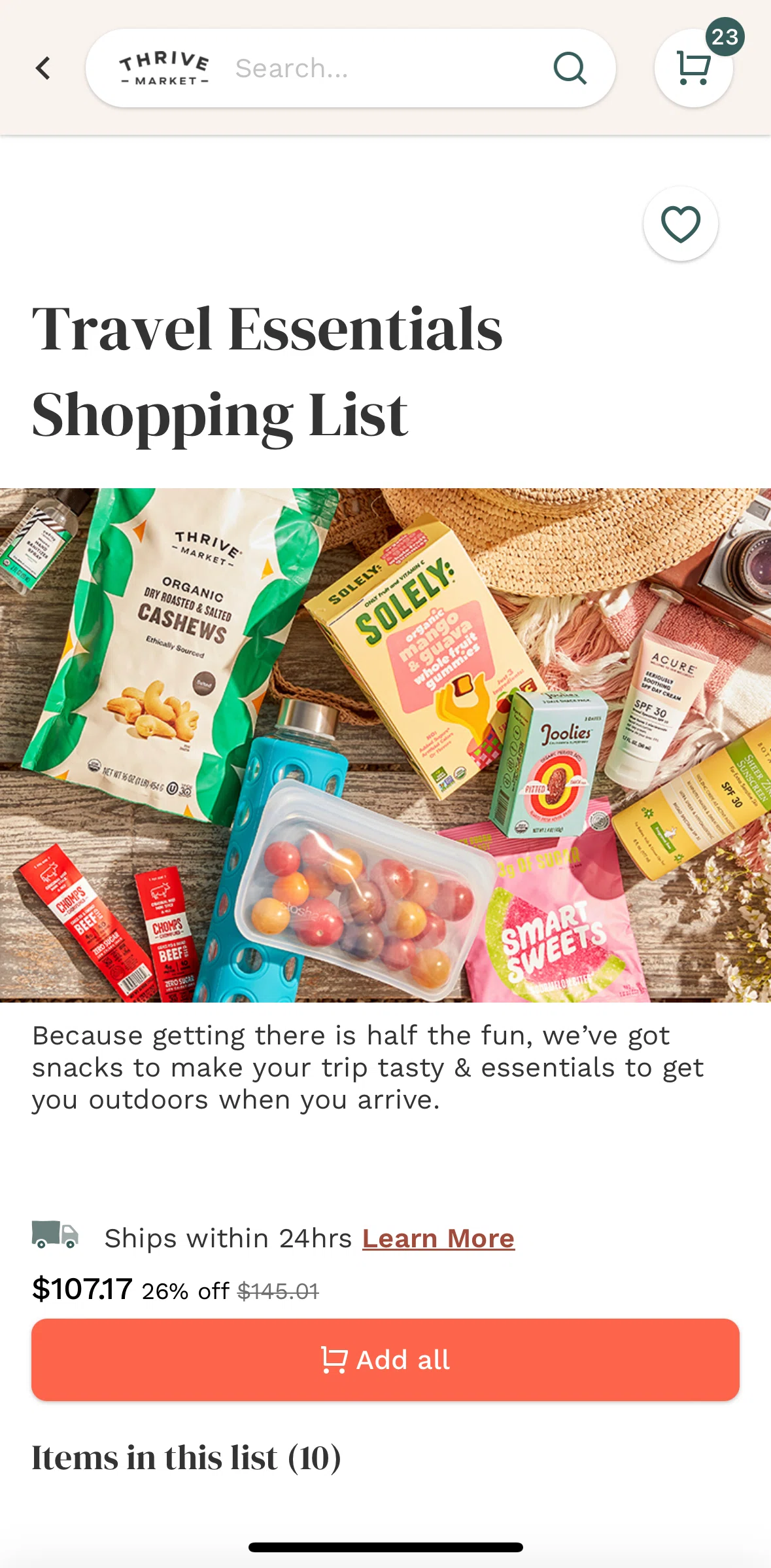 Thrive Market Screen screen in the Adding all items in shopping list flow