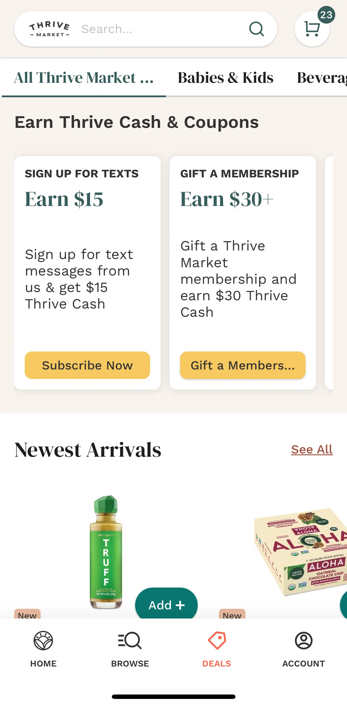 Thrive Market Screen screen in the Gifting a membership flow