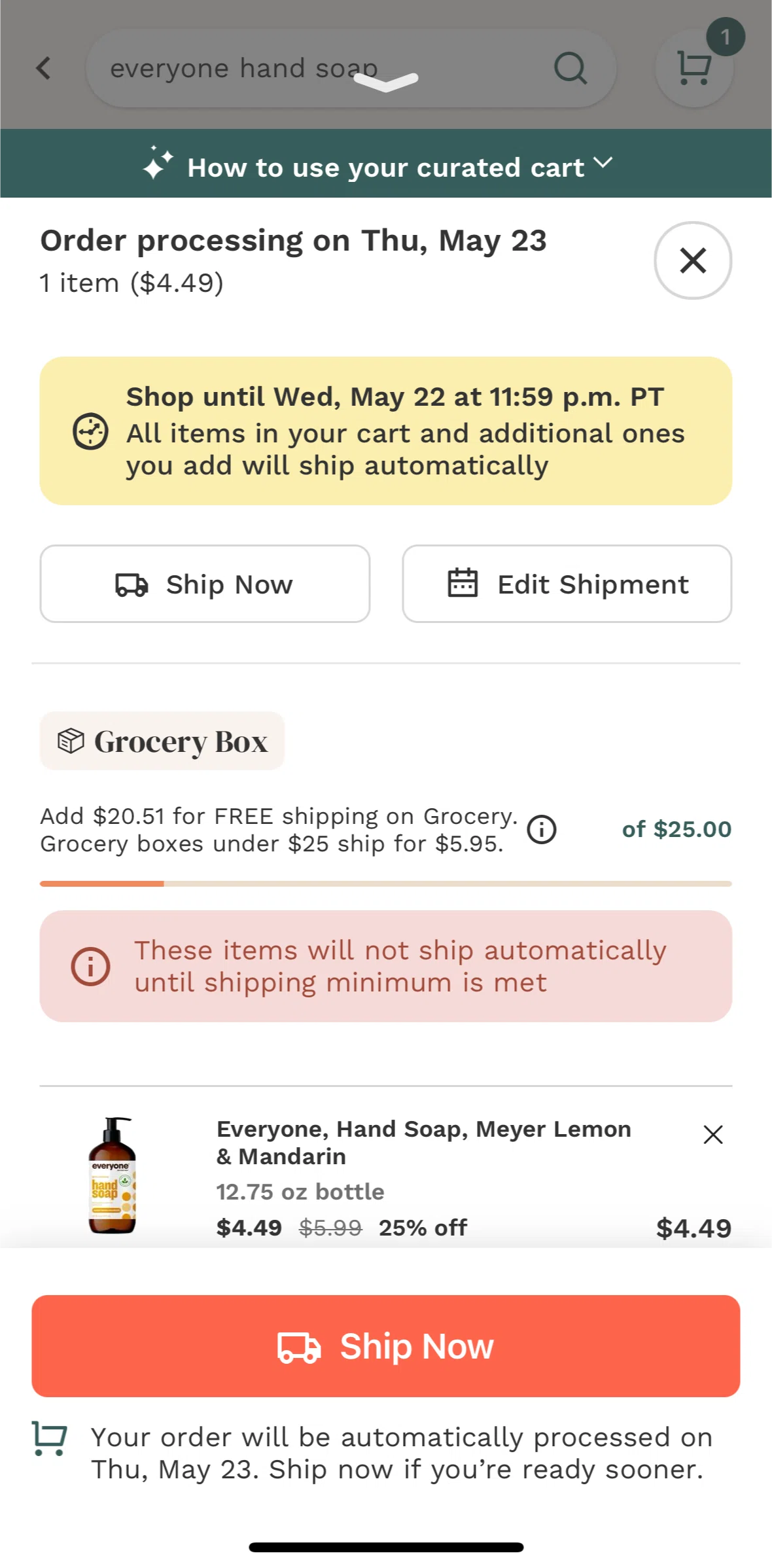 Thrive Market Screen screen in the Placing an order flow