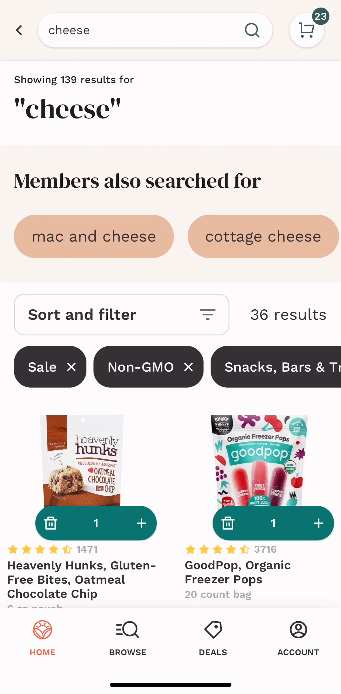 Thrive Market Screen screen in the Removing a filter flow