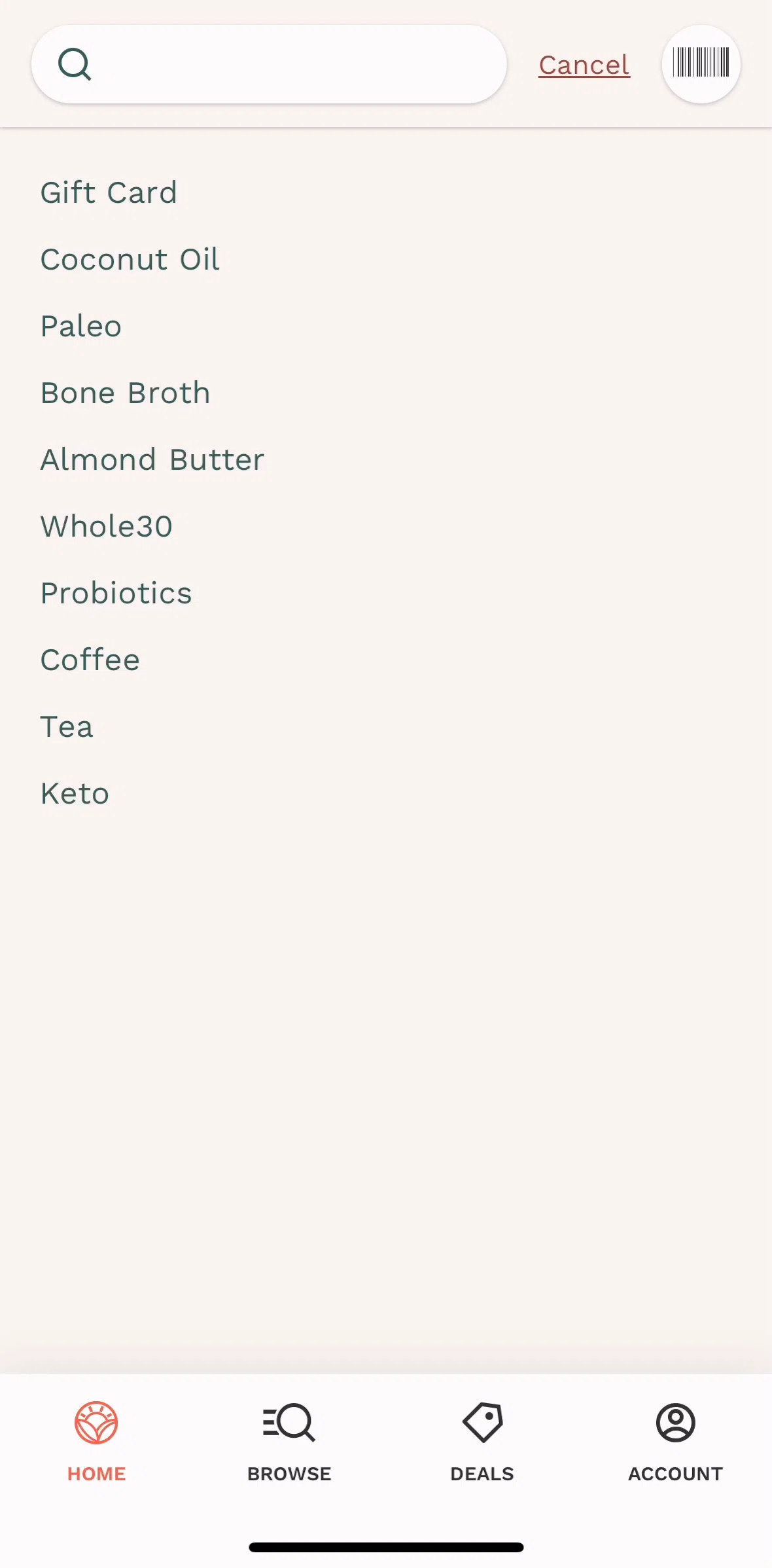 Thrive Market Screen screen in the Scanning an item barcode flow