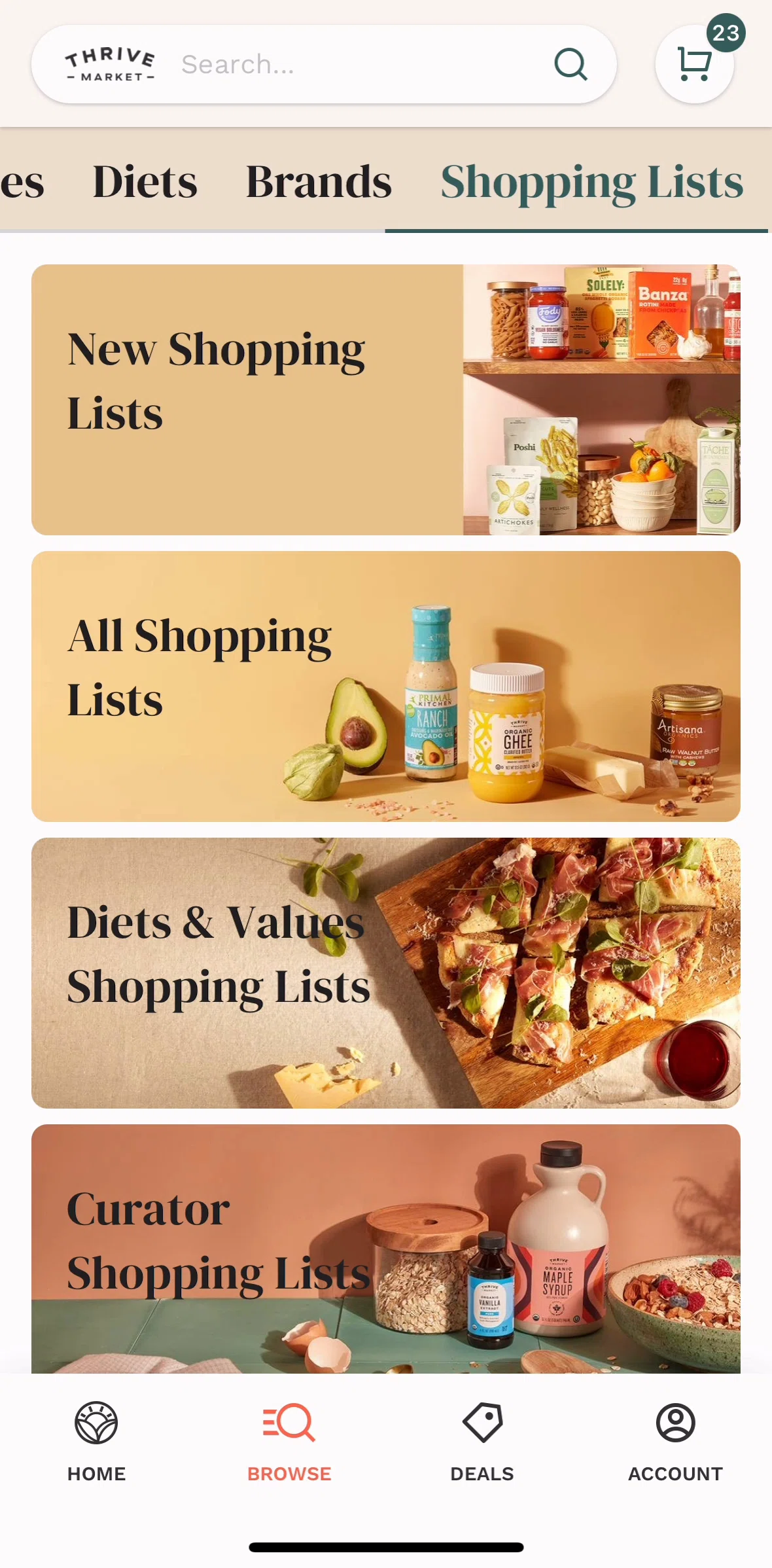 Thrive Market Screen screen in the Shopping list flow